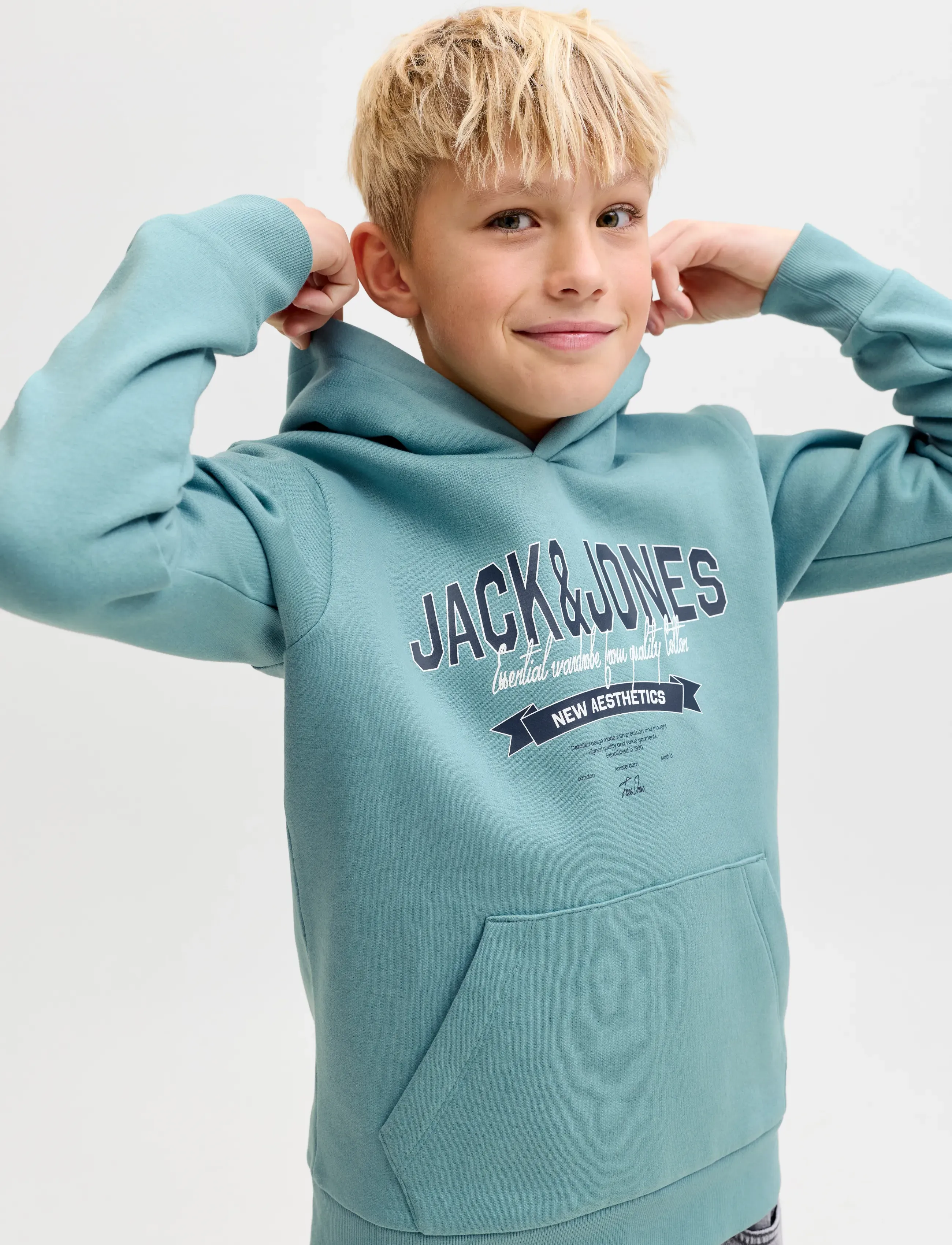 Jack & Jones - JJELOGO SWEAT HOOD 2 COL 25/26 NOOS JNR - hættetrøjer - mineral blue - 5