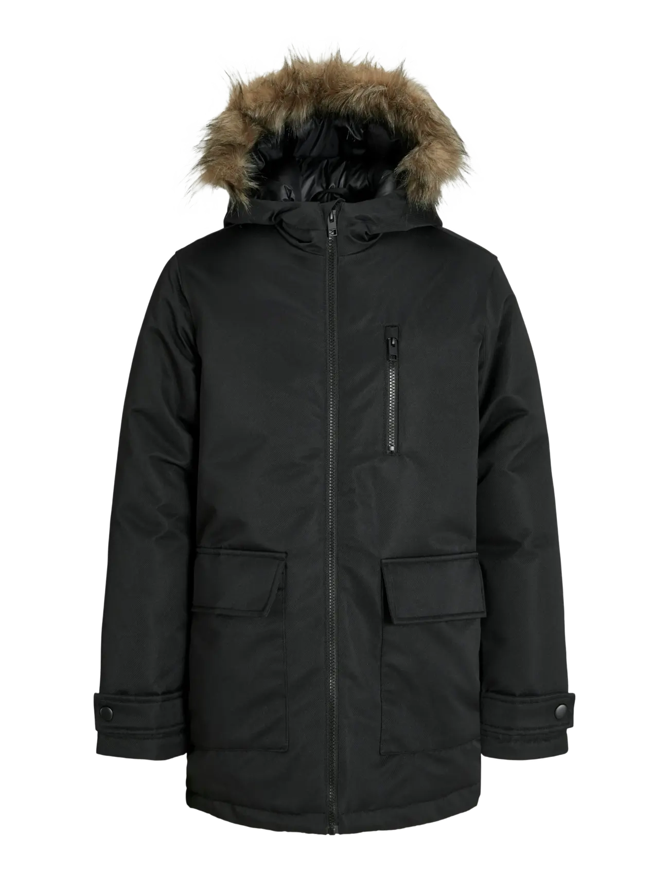 Jack & Jones JJCHARLIE DETACHABLE FAUX FUR PARK JNR - Talvejope - BLACK / black