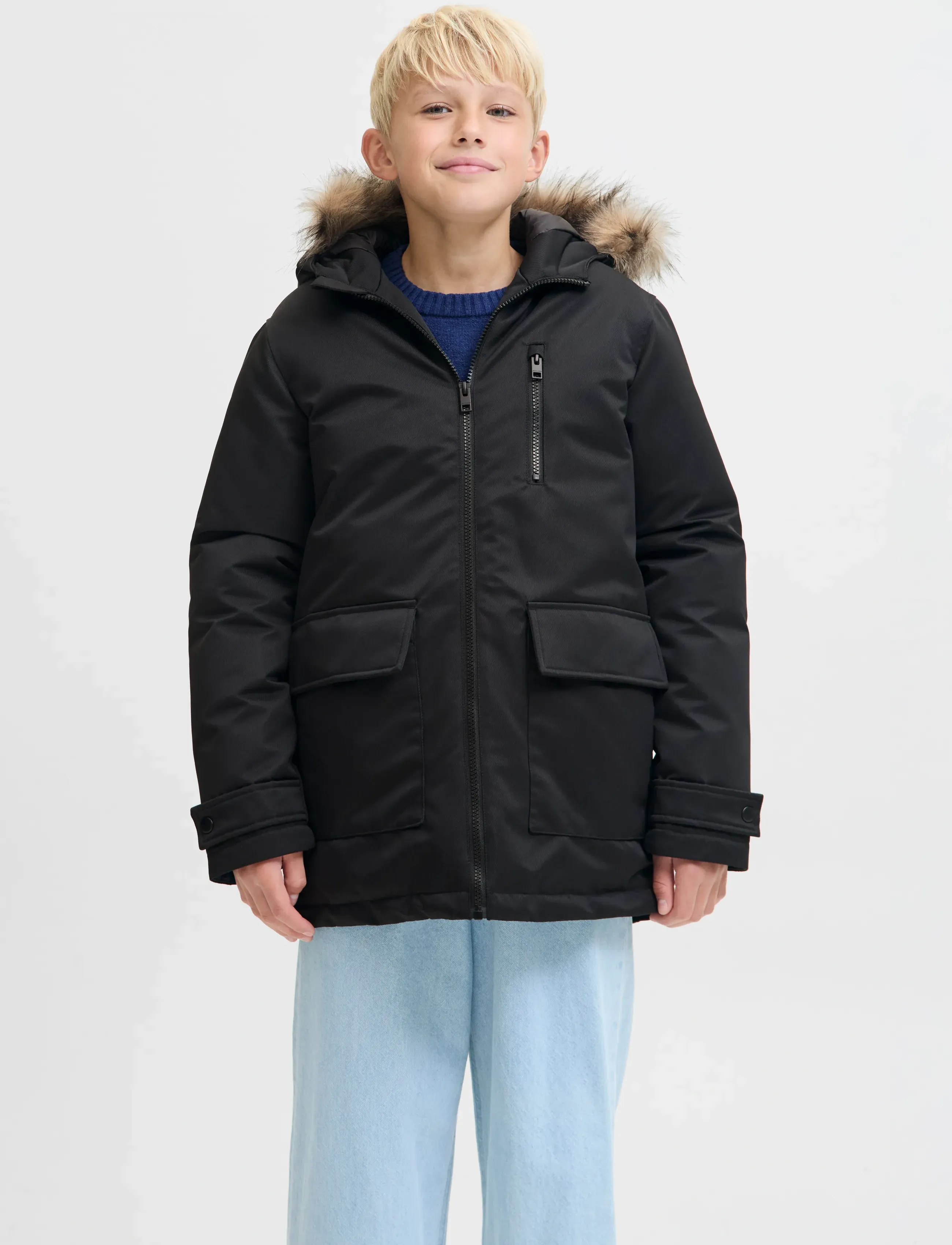 Jack & Jones Jjcharlie Detachable Faux Fur Park Jnr, 152, Jackets Coats, Schwarz - Parka Jackets, Kinder