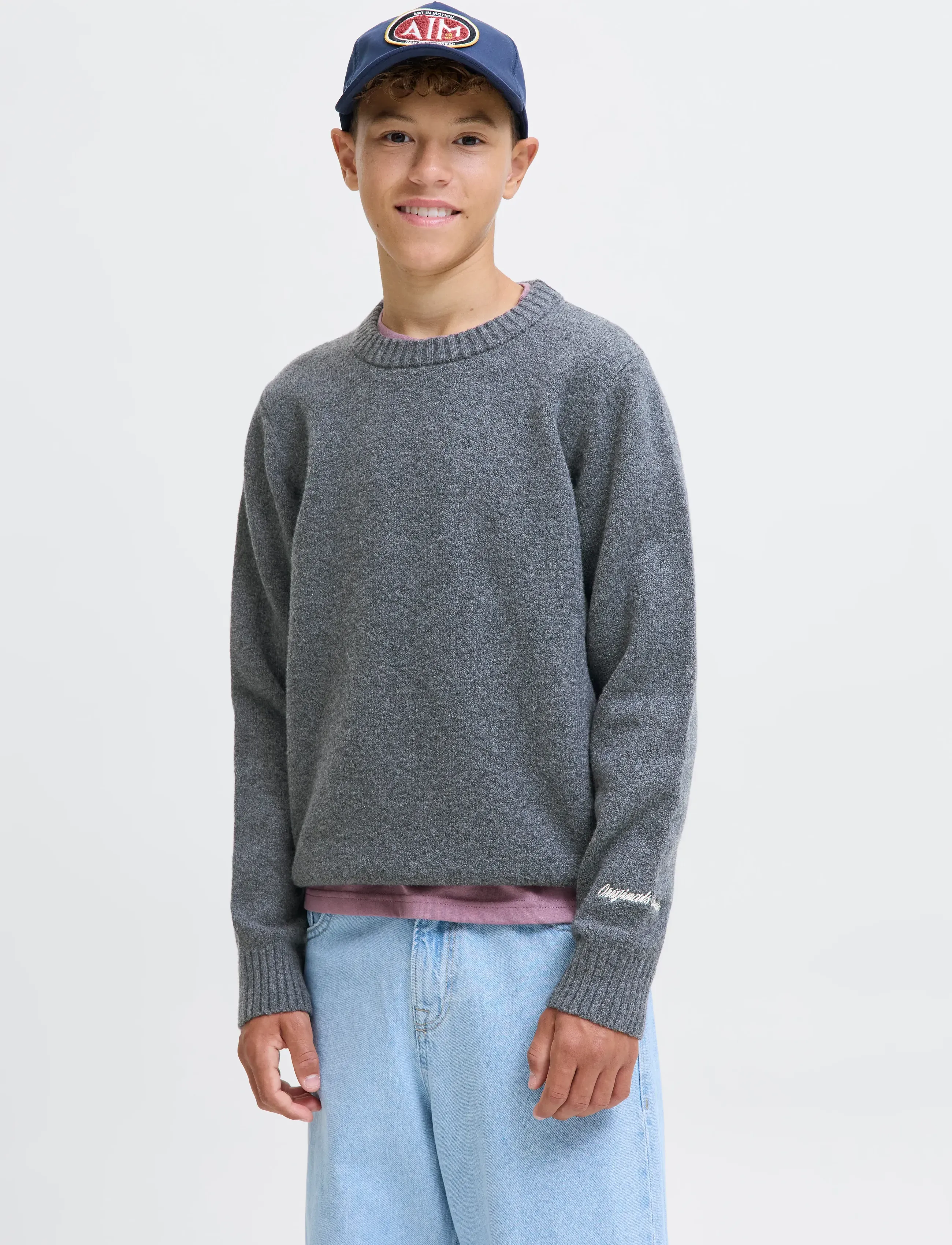 Jack & Jones -JORNORREBRO KNIT CREW NECK LN JNR - Jumpers - DARK GREY MELANGE / grey