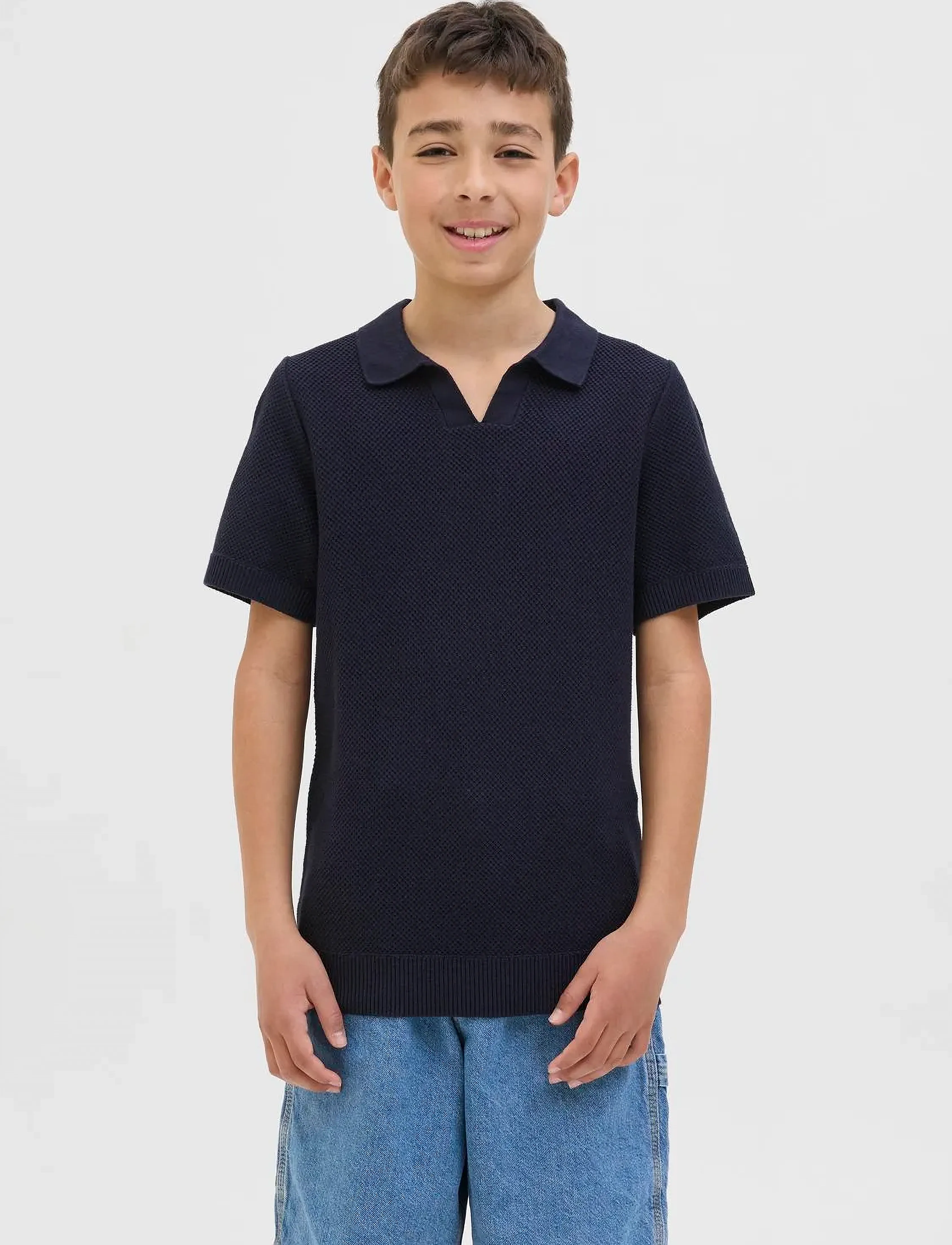 Jack & Jones JPRCCEASTON KNIT SPLIT NECK SS JNR - Kurzärmelig - NIGHT SKY / navy