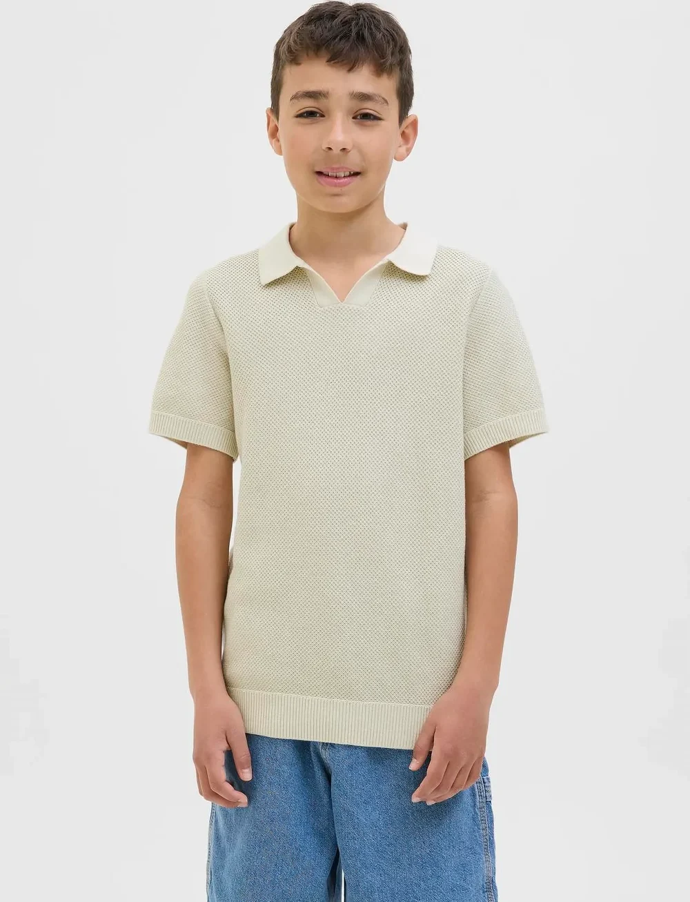 Jack & Jones - JPRCCEASTON KNIT SPLIT NECK SS JNR - kurzärmelig - whitecap gray - 0