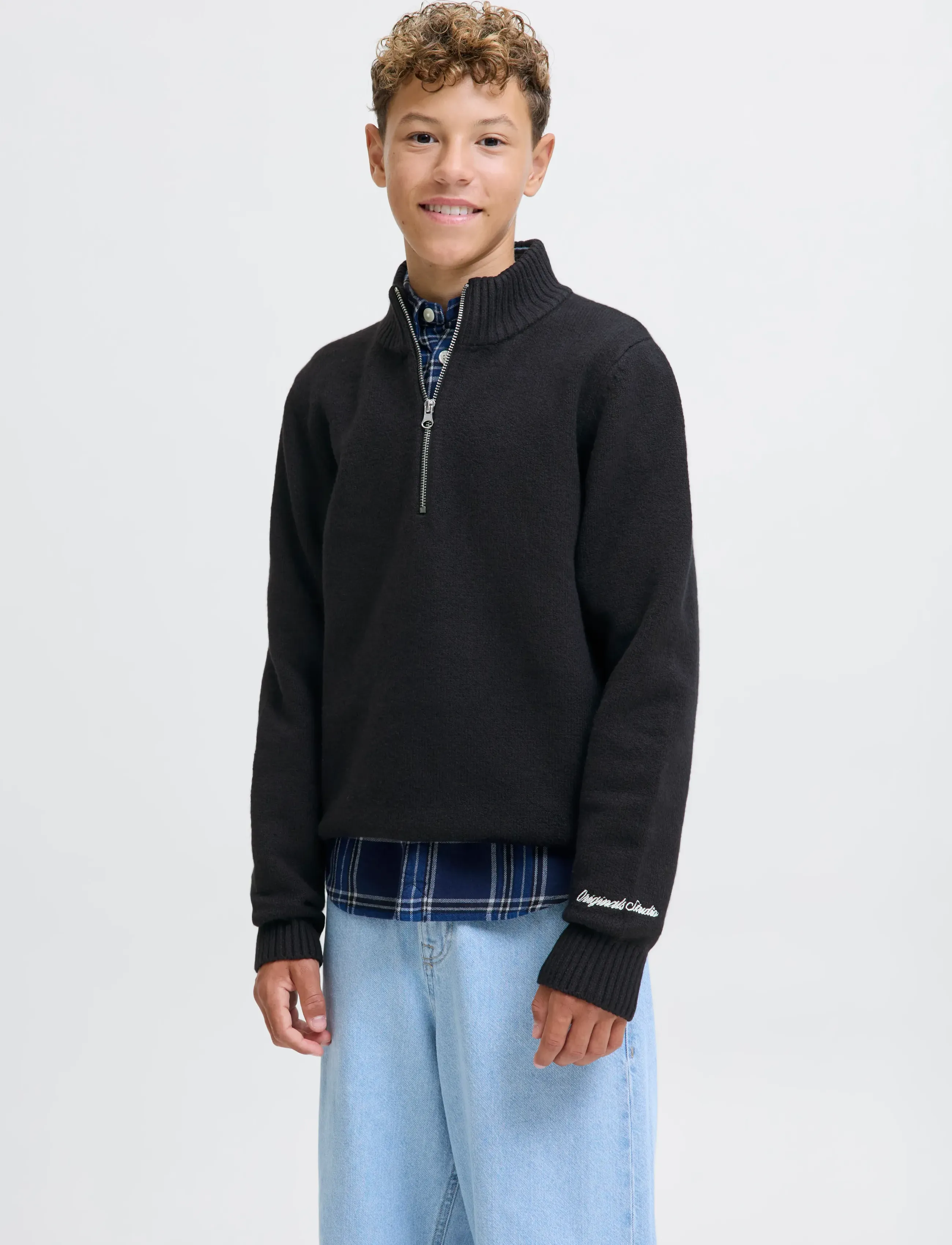 Jack & Jones JORNORREBRO KNIT HALF ZIP JNR - Jumpers - BLACK / black