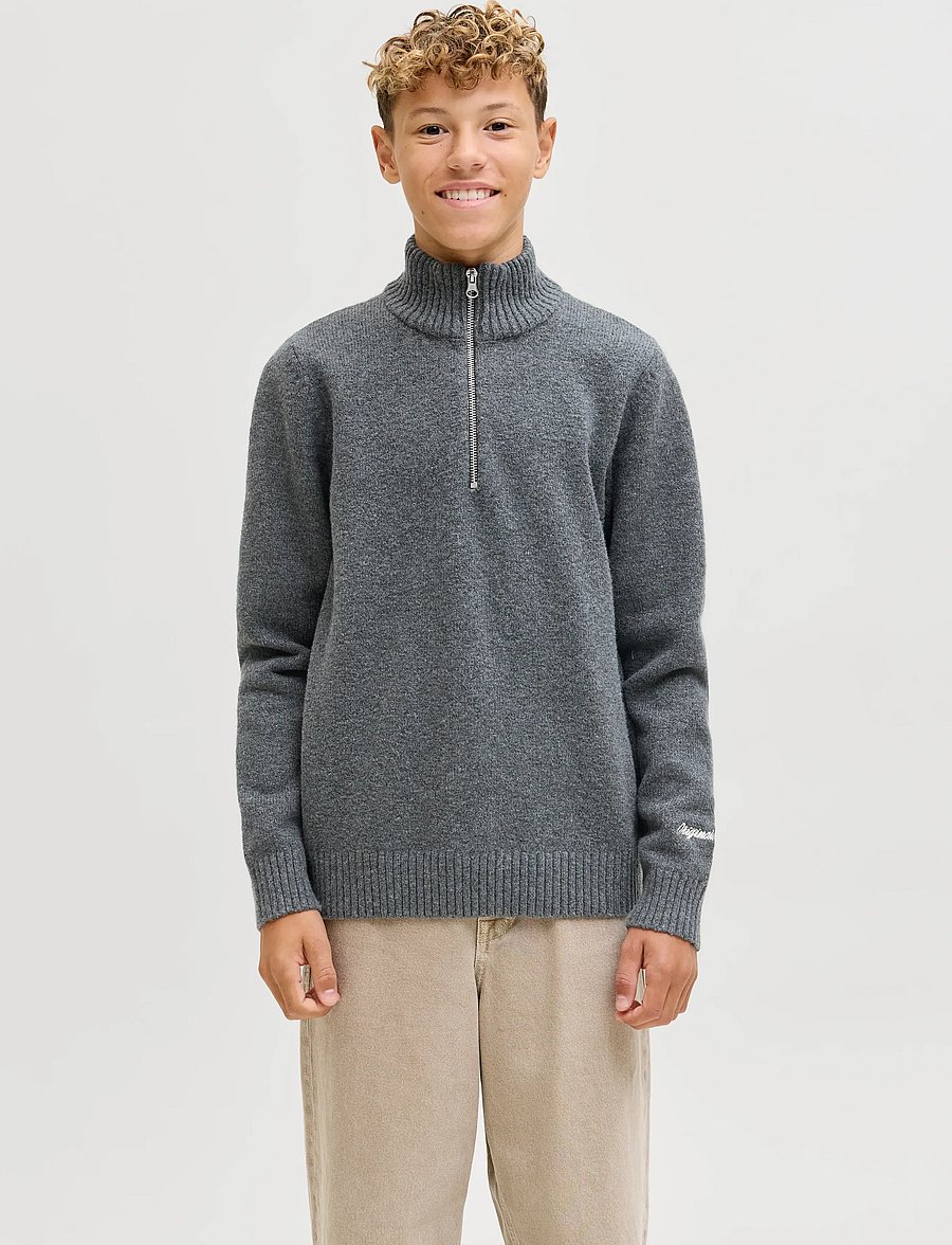 Jack & Jones - JORNORREBRO KNIT HALF ZIP JNR - peysur - dark grey melange - 0