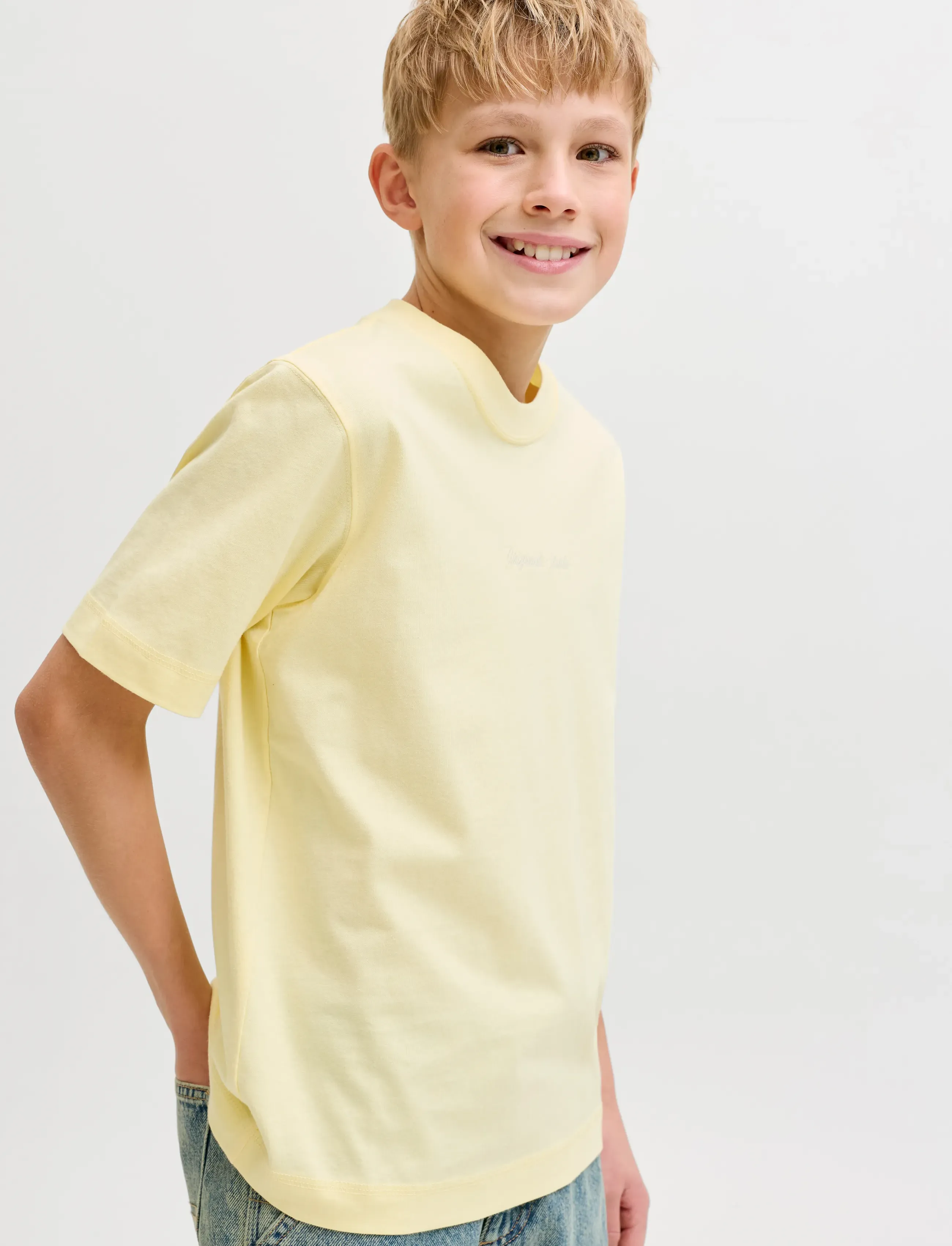 Jack & Jones - JORNORREBRO EMB TEE SS CN NOOS JNR - kortærmede t-shirts - pastel yellow - 5