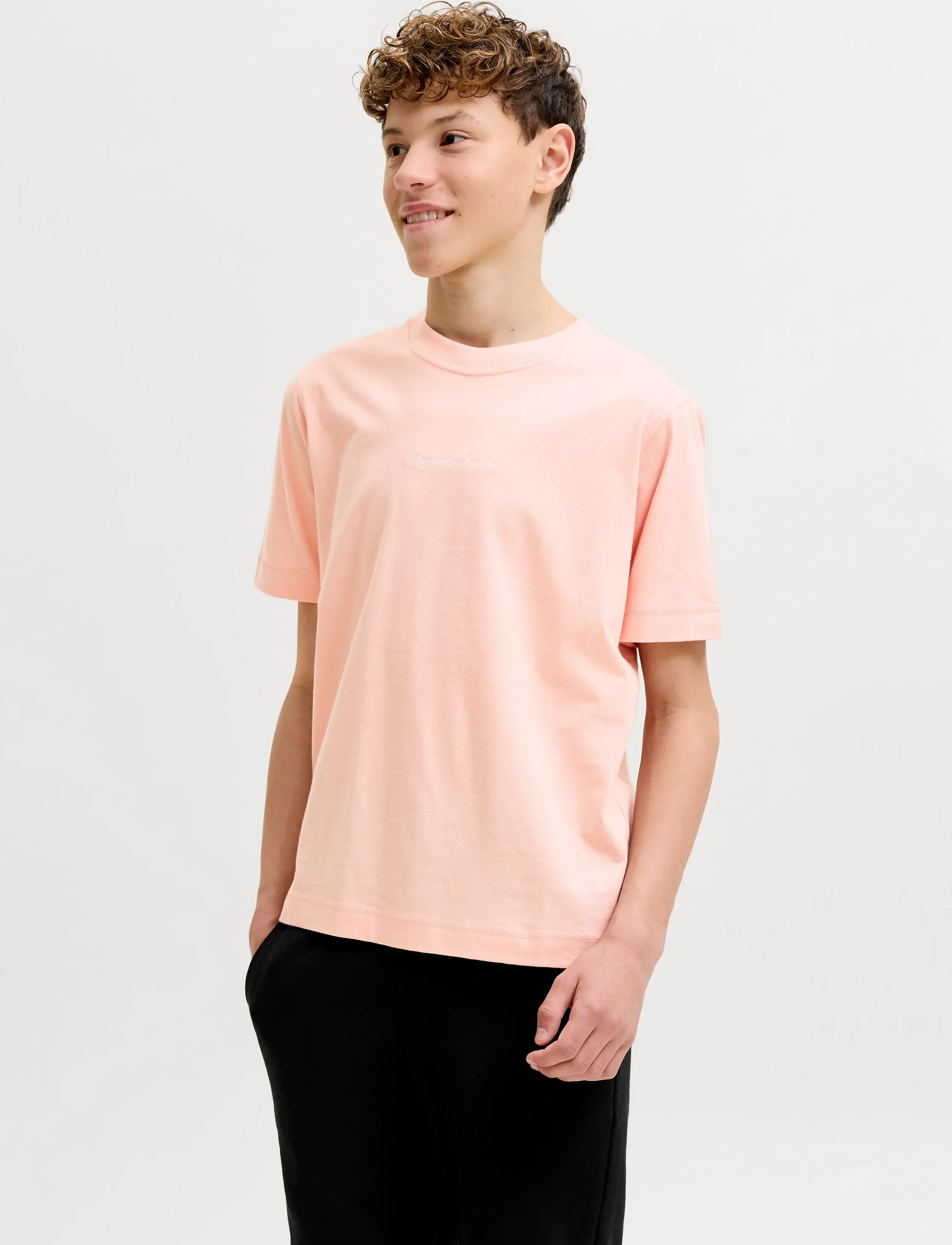 Jack & Jones Jornorrebro Emb Tee Ss Cn Noos Jnr, 128, T-shirts, Koralle - Short-sleeved, Kinder