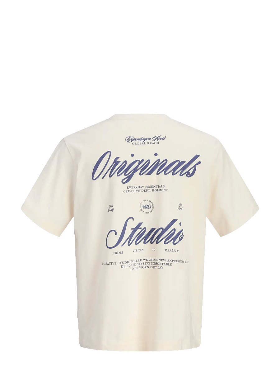 Jack & Jones - JORNORREBRO TYPO TEE SS CREW NECK SN JNR - kortærmede t-shirts - antique white - 2
