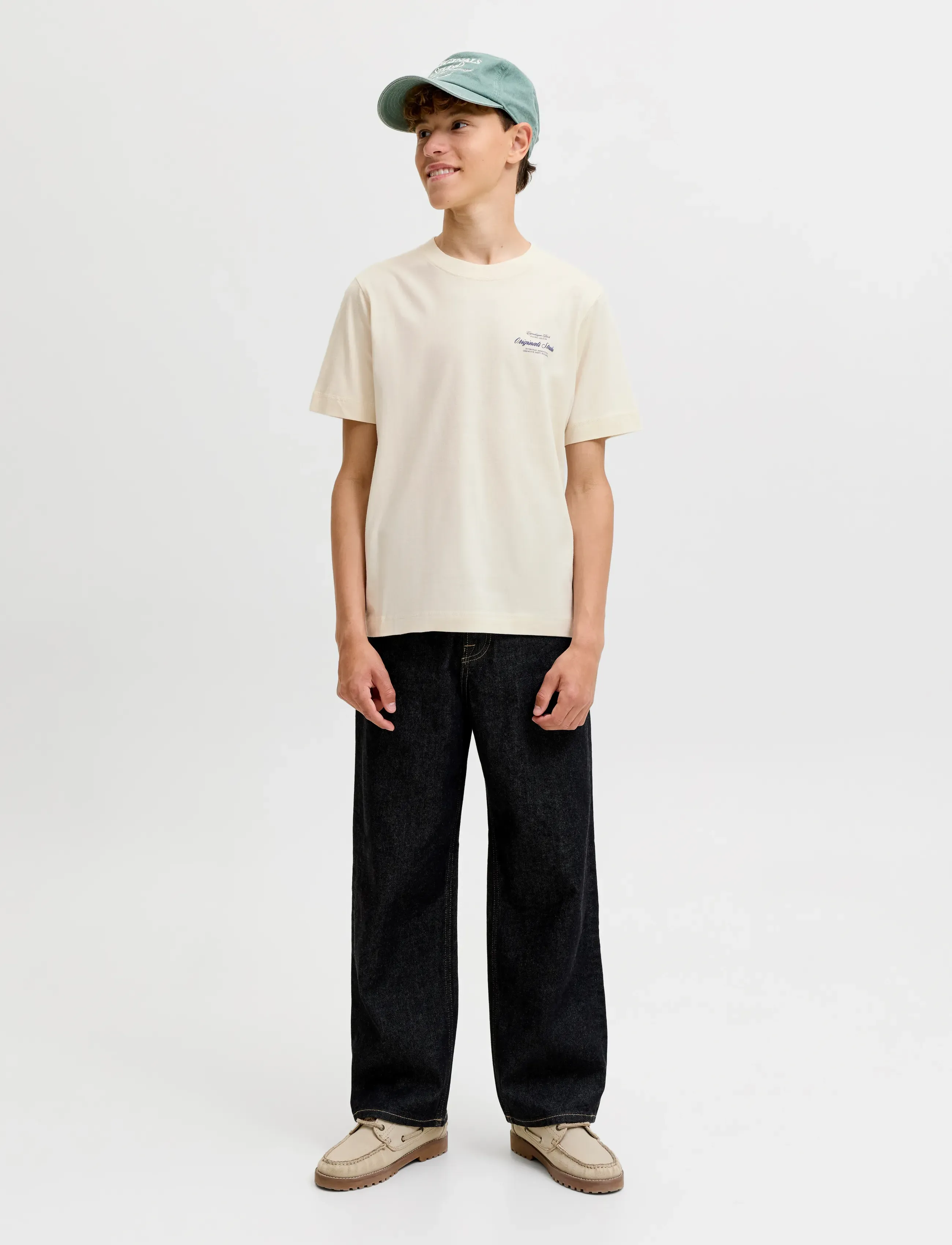 Jack & Jones - JORNORREBRO TYPO TEE SS CREW NECK SN JNR - kortærmede t-shirts - antique white - 4