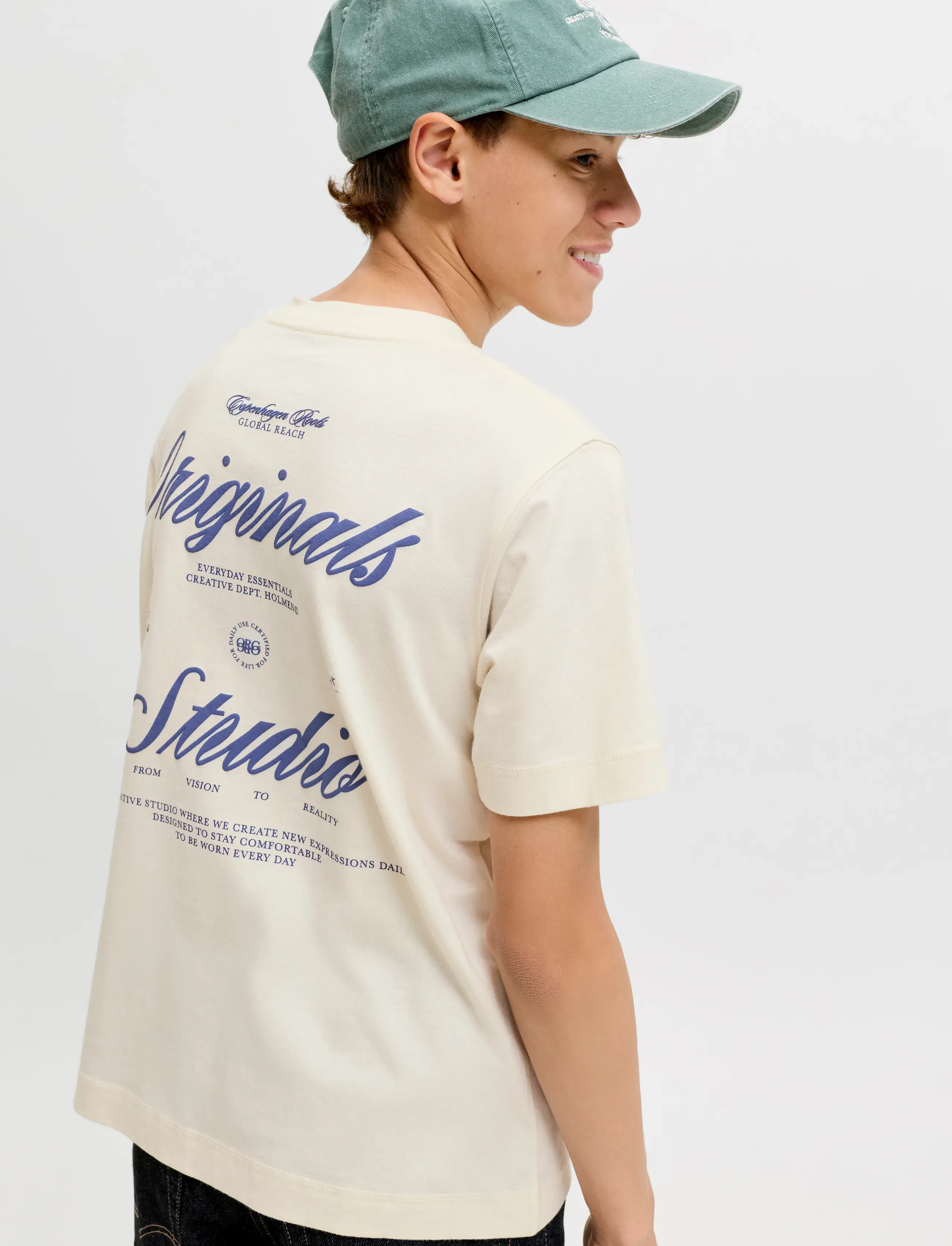 Jack & Jones - JORNORREBRO TYPO TEE SS CREW NECK SN JNR - kortærmede t-shirts - antique white - 5