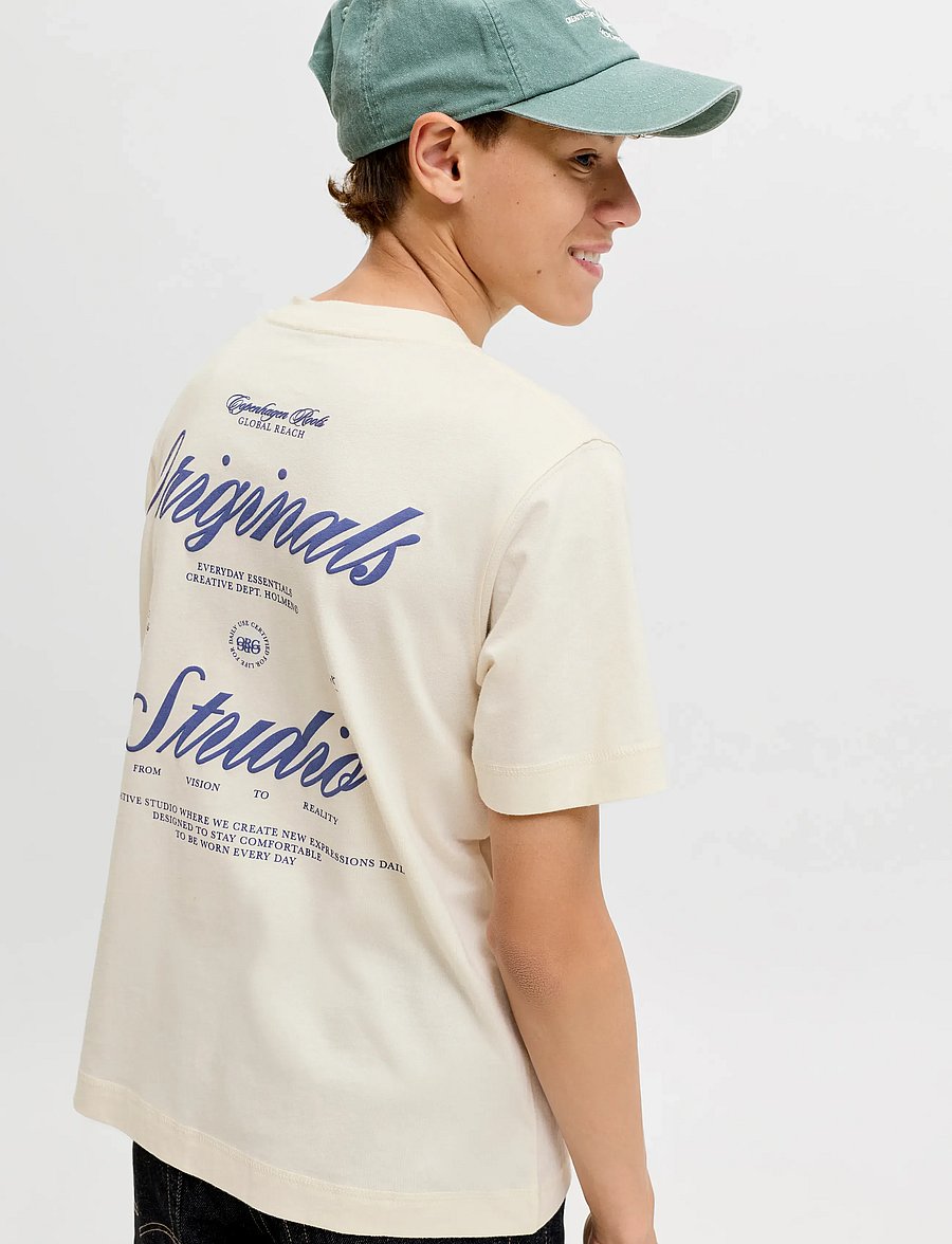 Jack & Jones - JORNORREBRO TYPO TEE SS CREW NECK SN JNR - kortærmede t-shirts - antique white - 5