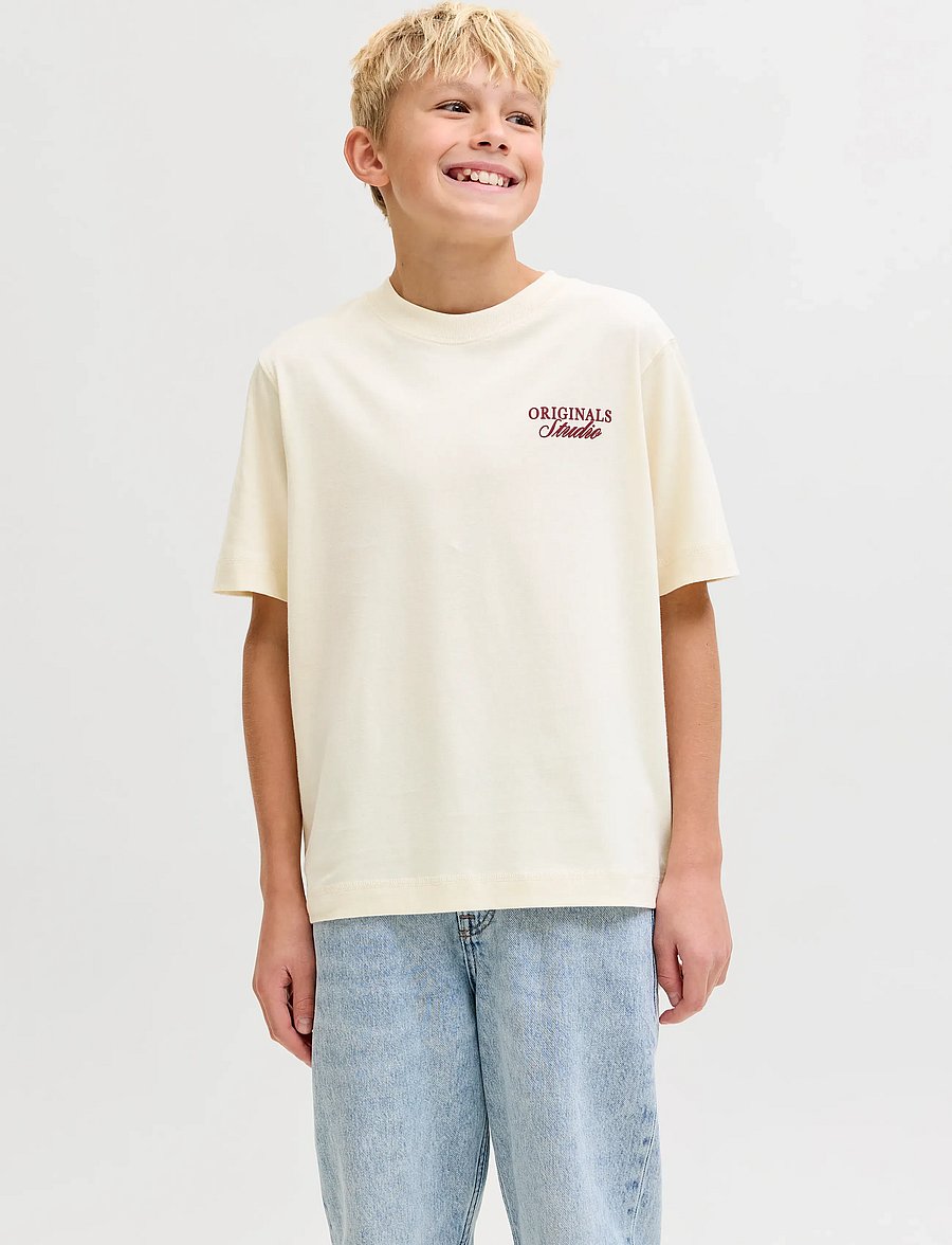 Jack & Jones - JORNORREBRO TYPO TEE SS CREW NECK SN JNR - kortærmede t-shirts - antique white - 0