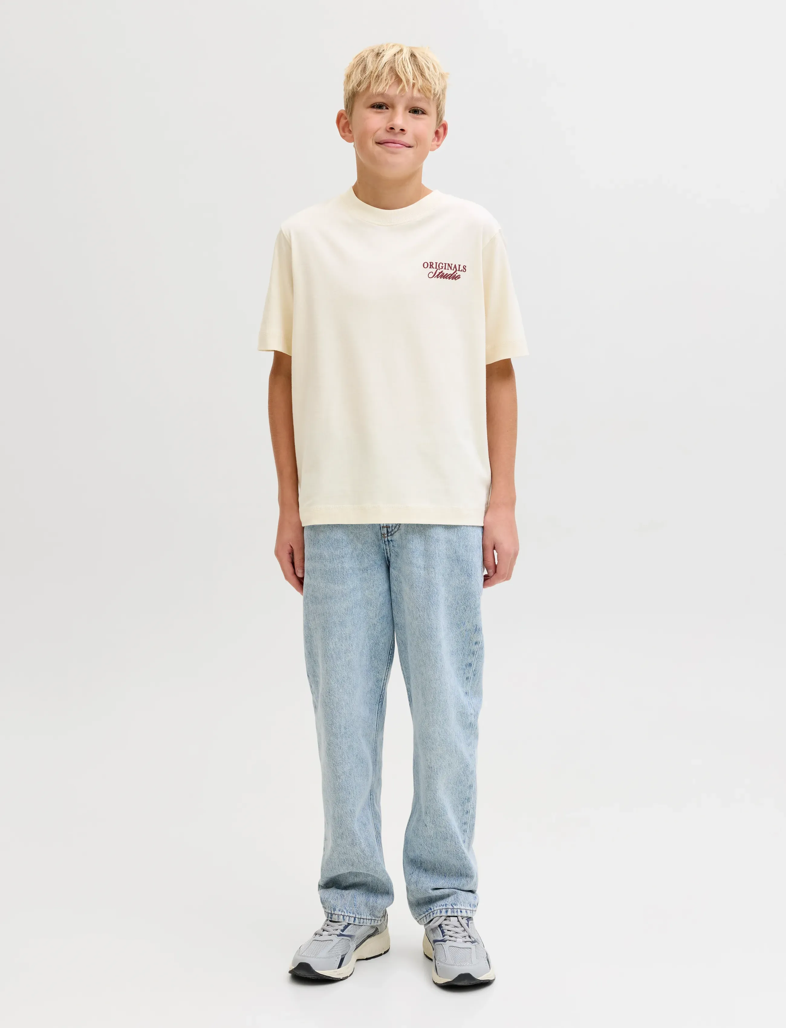 Jack & Jones - JORNORREBRO TYPO TEE SS CREW NECK SN JNR - kortærmede t-shirts - antique white - 4