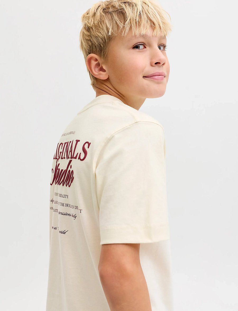 Jack & Jones - JORNORREBRO TYPO TEE SS CREW NECK SN JNR - kortærmede t-shirts - antique white - 5