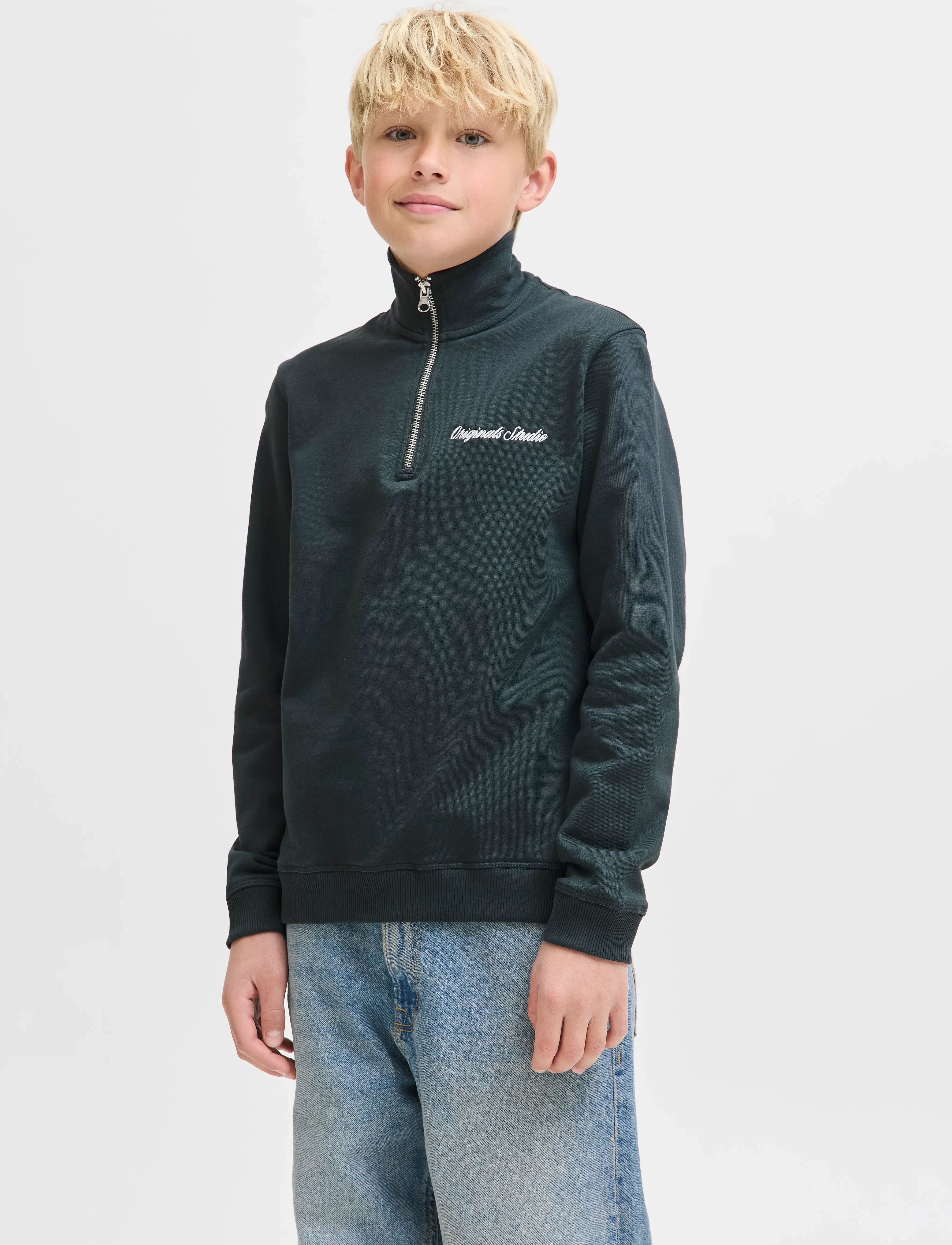 Jack & Jones JORNORREBRO EMB SWEAT HIGH NECK JNR - Alussärgid - FOREST RIVER / khaki/green