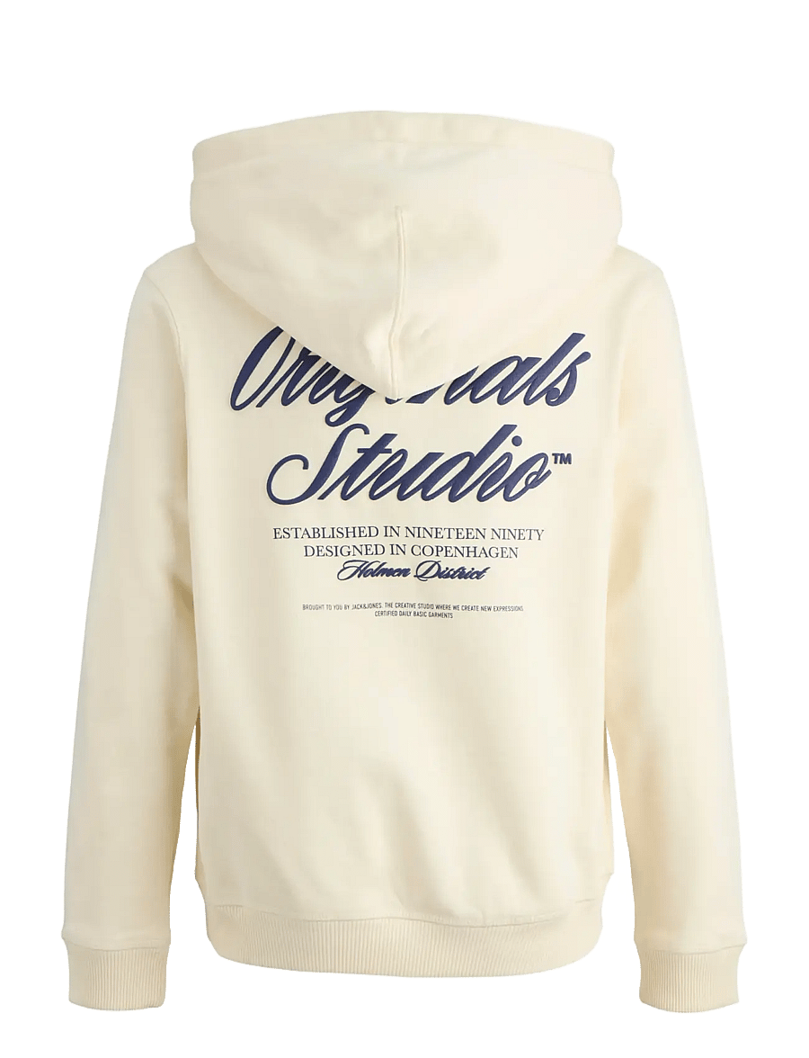 Jack & Jones - JORNORREBRO TYPO BACK SWEAT HOOD SN JNR - hættetrøjer - antique white - 2