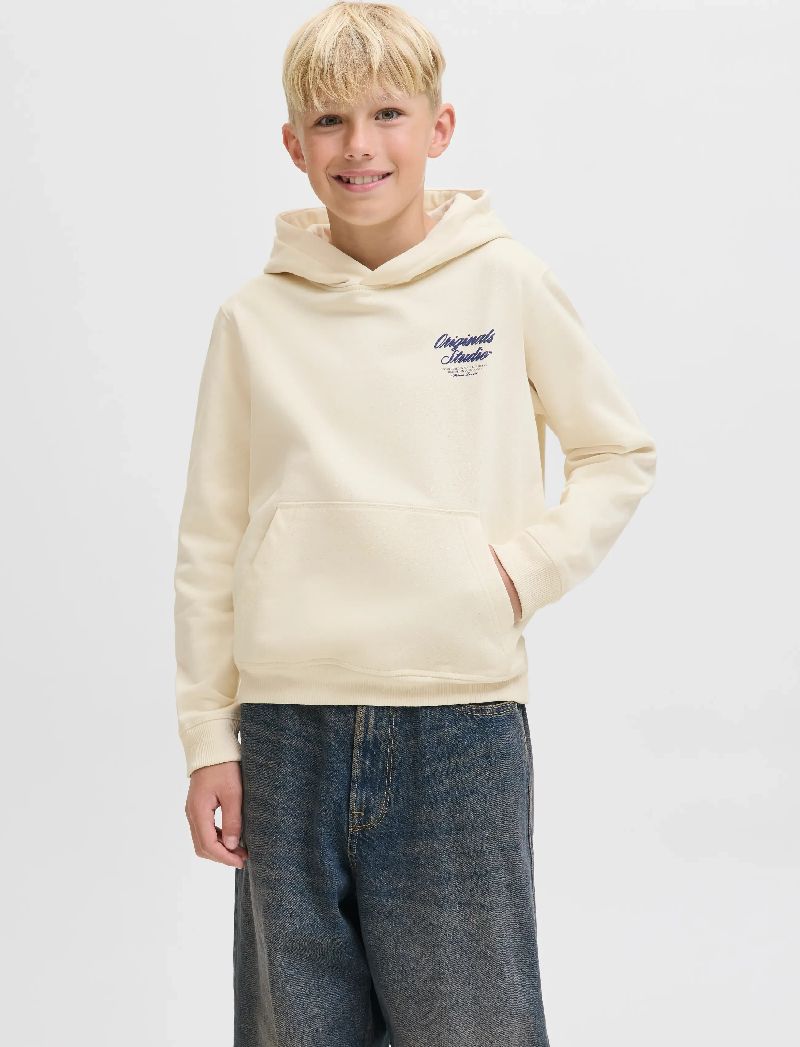 Jack & Jones JORNORREBRO TYPO BACK SWEAT HOOD SN JNR - Sweatshirts & Hættetrøjer - ANTIQUE WHITE / cream