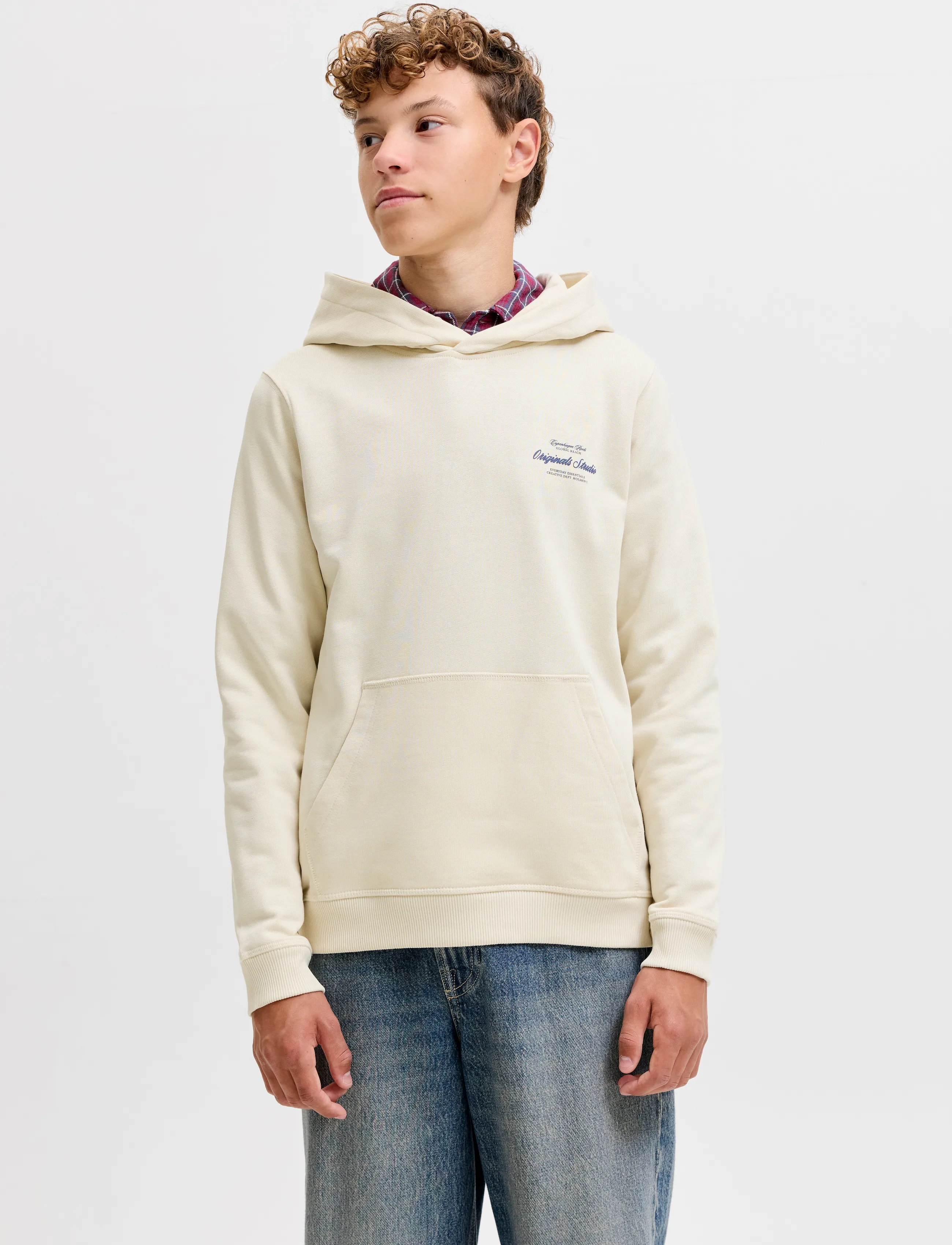 Jack & Jones JORNORREBRO TYPO BACK SWEAT HOOD SN JNR - Huvtröjor - ANTIQUE WHITE / cream