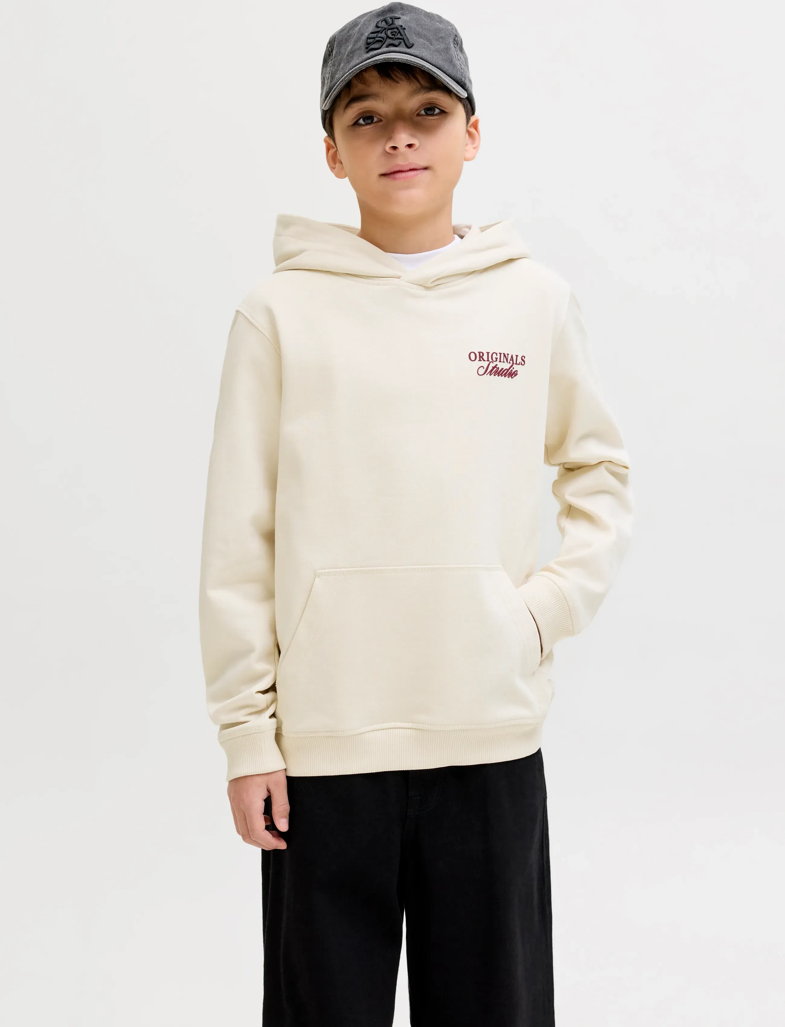 Jack & Jones JORNORREBRO TYPO BACK SWEAT HOOD SN JNR - Sweatshirts & Hættetrøjer - ANTIQUE WHITE / cream