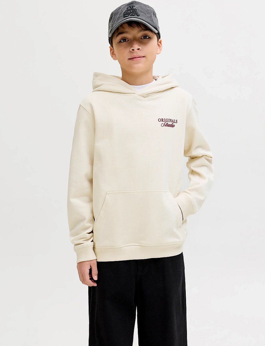 Jack & Jones - JORNORREBRO TYPO BACK SWEAT HOOD SN JNR - hættetrøjer - antique white - 0