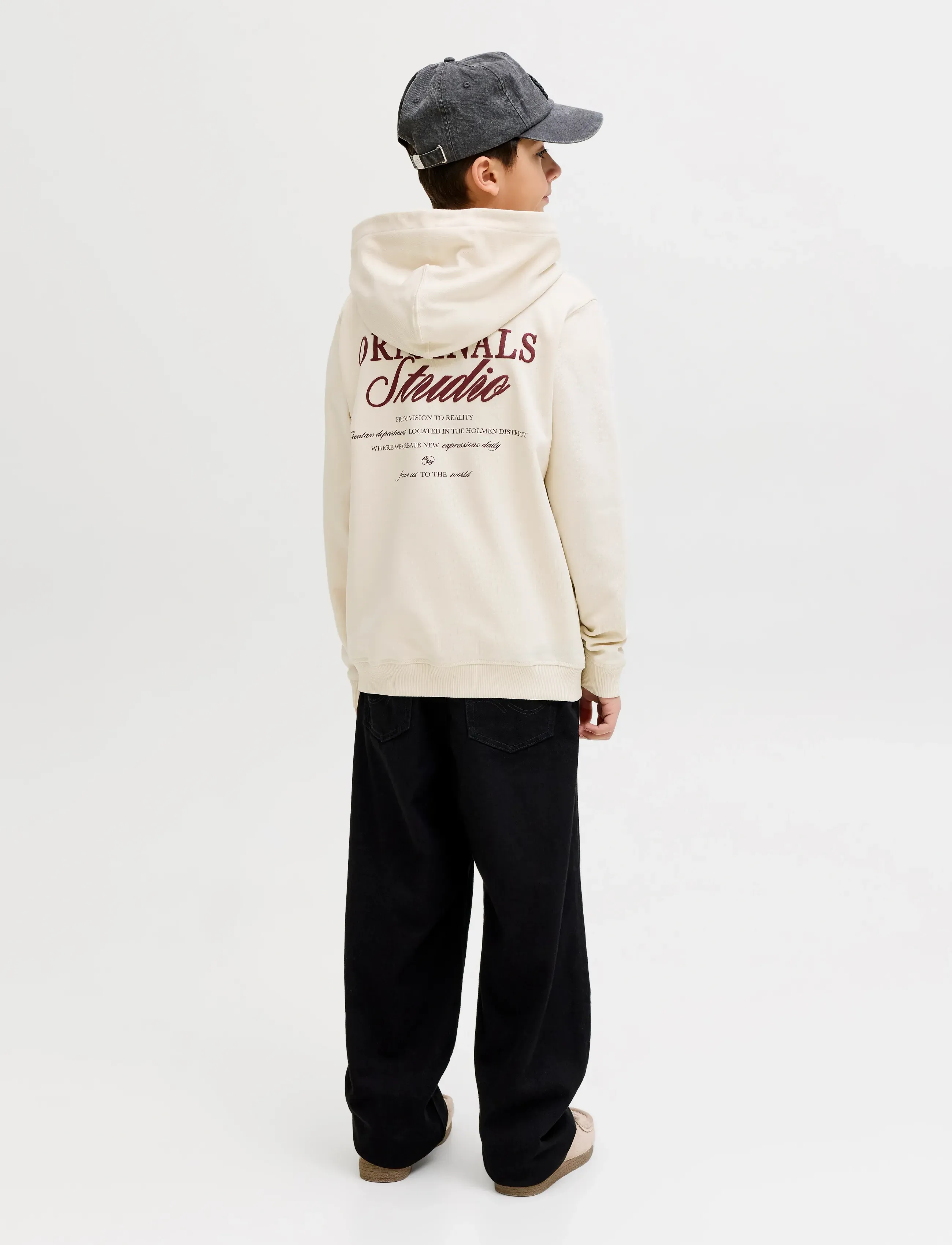 Jack & Jones - JORNORREBRO TYPO BACK SWEAT HOOD SN JNR - hættetrøjer - antique white - 3
