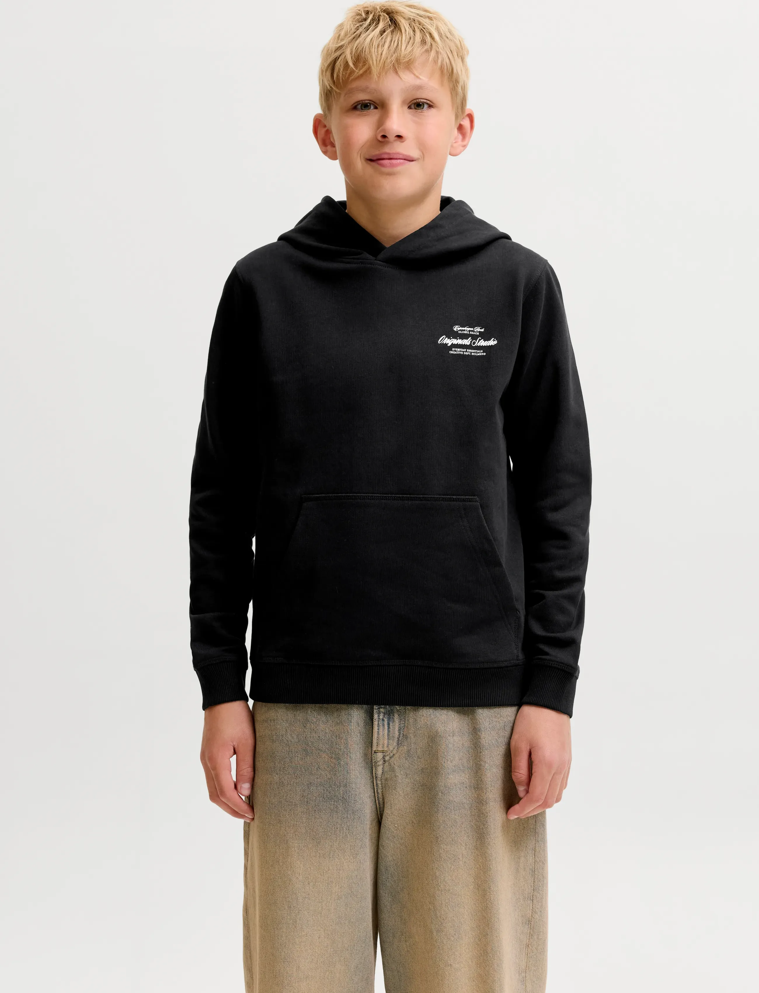 Jack & Jones Jornorrebro Typo Back Sweat Hood Sn Jnr, 176, Black, Sweatshirts & Hættetrøjer > Hættetrøjer, Børn