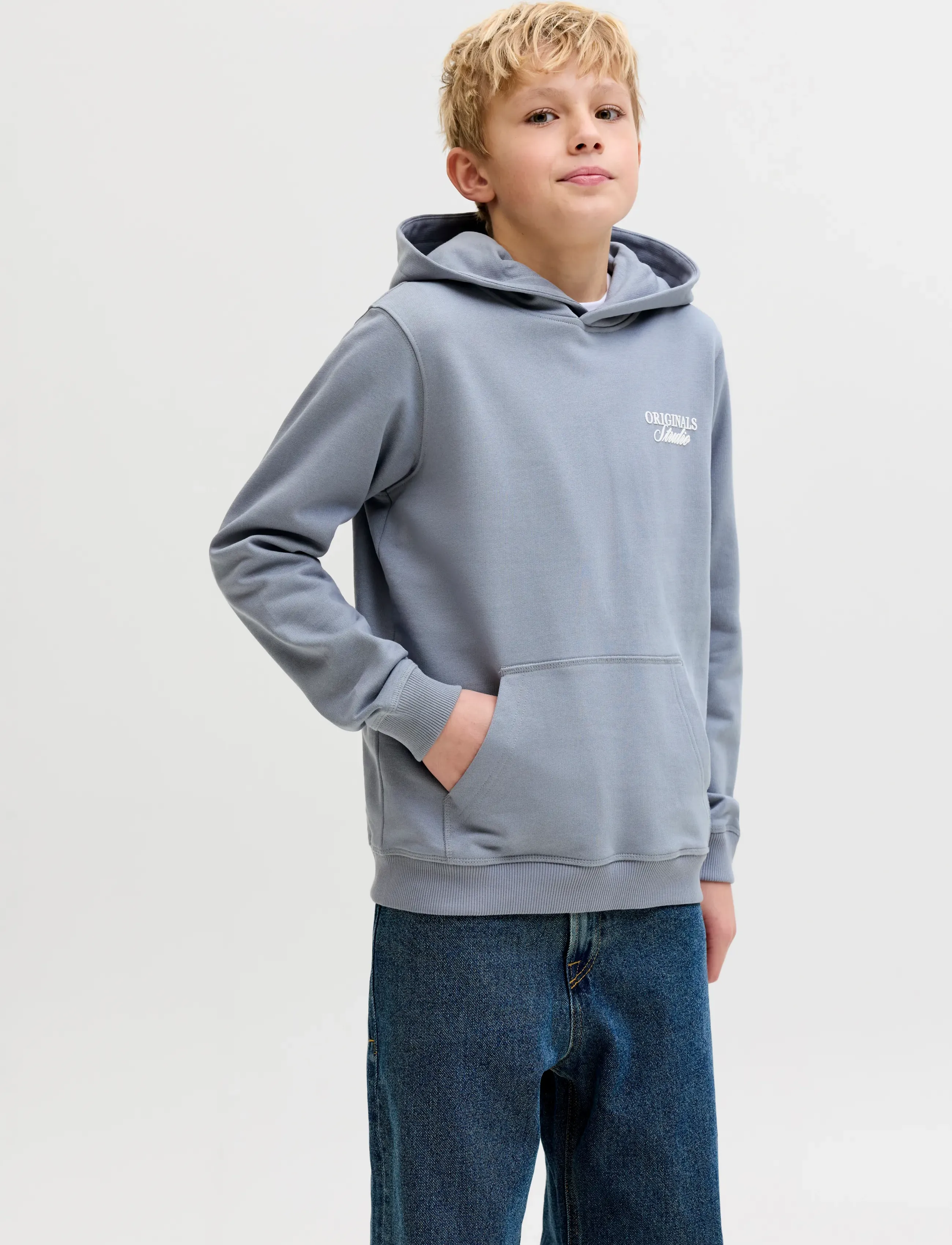 Jack & Jones JORNORREBRO TYPO BACK SWEAT HOOD SN JNR - Sweatshirts & Hættetrøjer - TRADEWINDS / grey