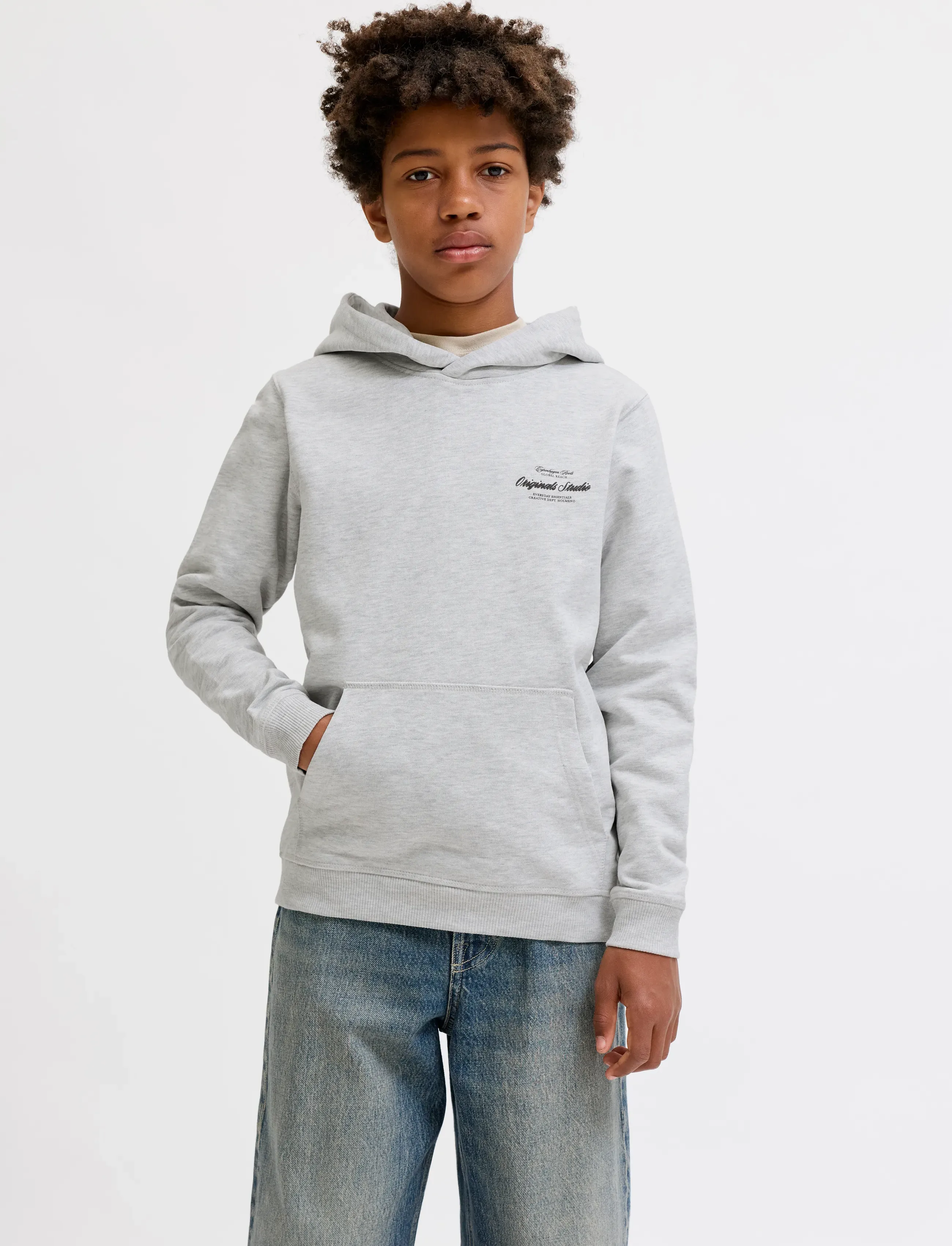 Jack & Jones JORNORREBRO TYPO BACK SWEAT HOOD SN JNR - Kapuzenpullover - WHITE MELANGE / grey