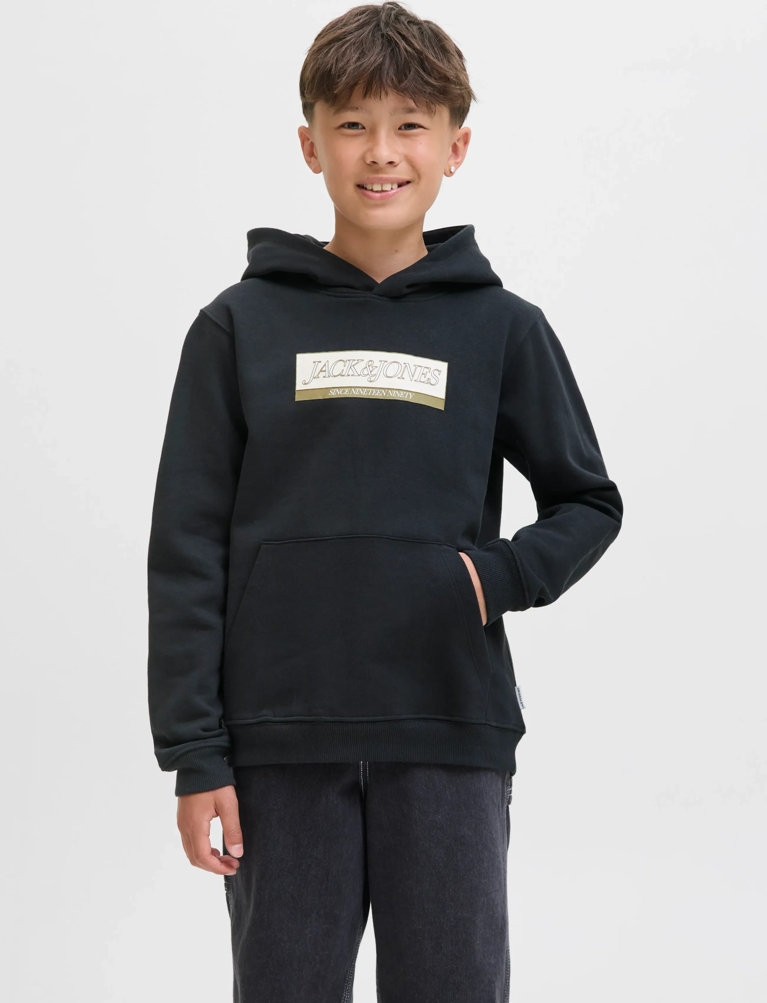 Jack & Jones Jorinwood Block Branding Sweat Noos Jnr, 128, Black, Sweatshirts & Hættetrøjer > Hættetrøjer, Børn