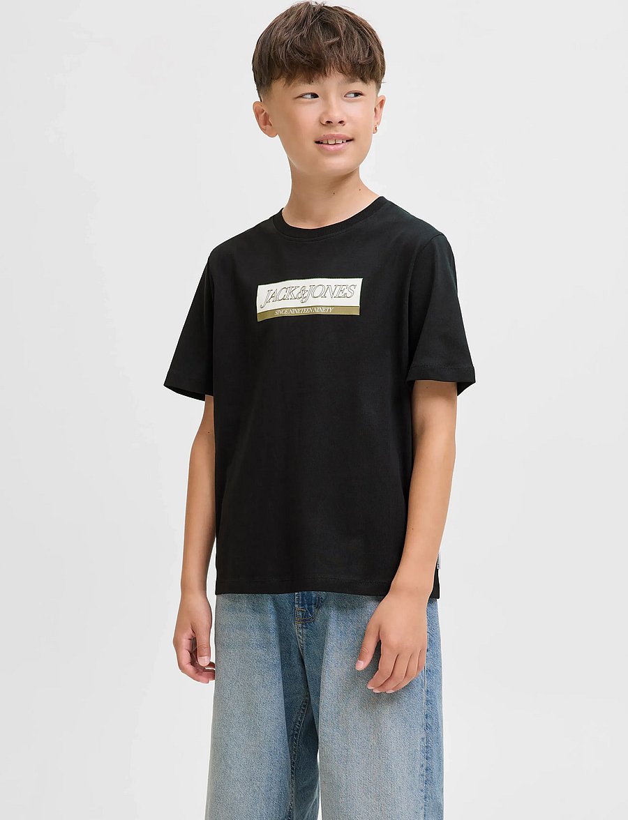 Jack & Jones - JORINWOOD BLOCK BRAND TEE SS CN NOOS JNR - kurzärmelige - black - 0