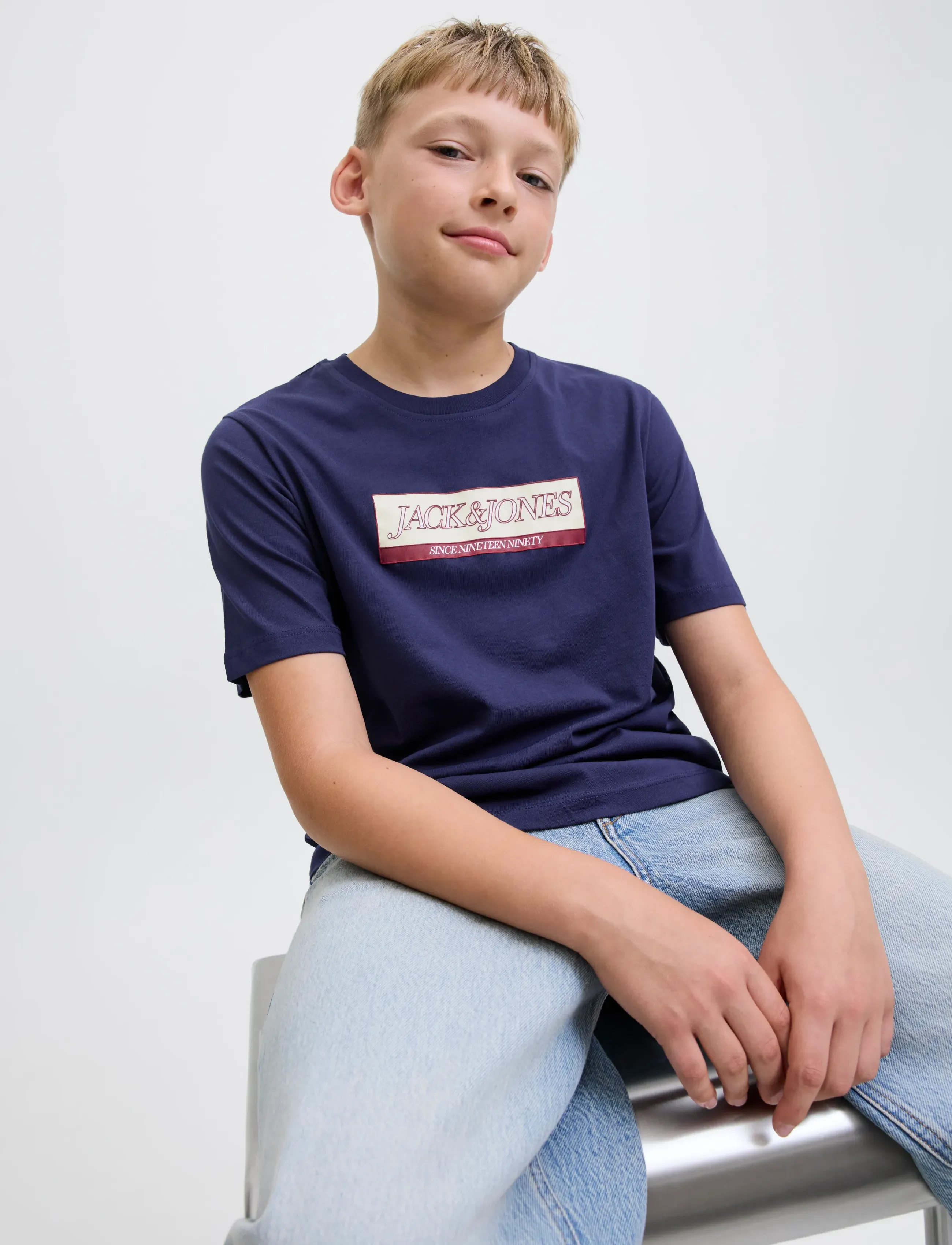 Jack & Jones - JORINWOOD BLOCK BRAND TEE SS CN NOOS JNR - stutterma bolir - ocean cavern - 5