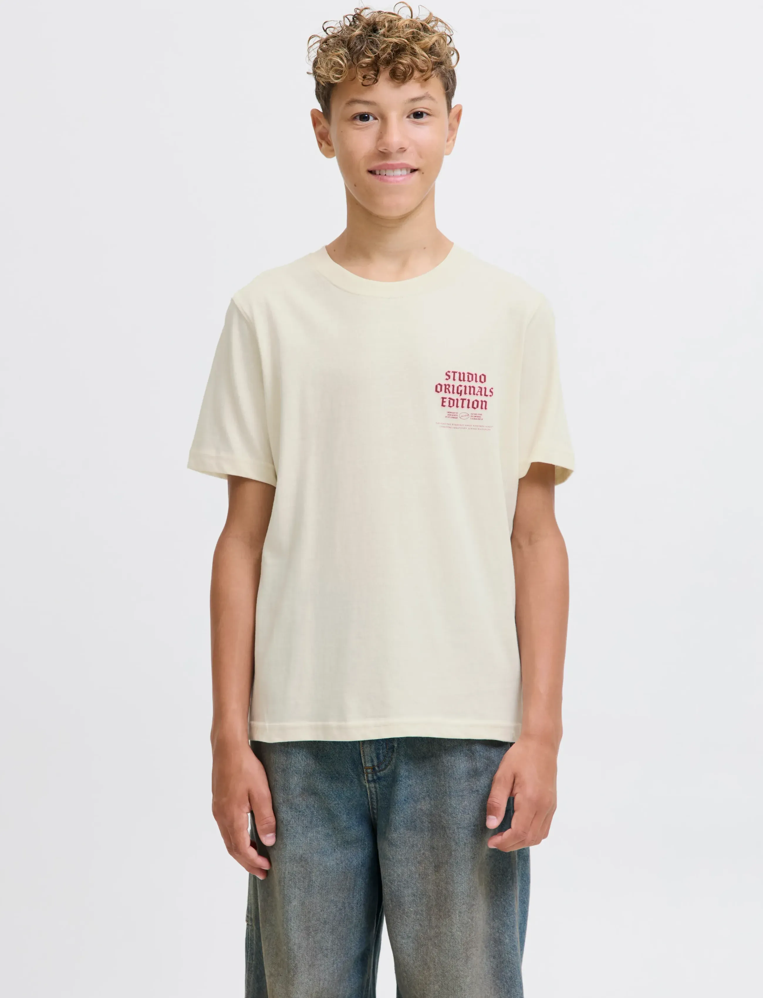 Jack & Jones JORMEADOWS TYPO TEE SS CREW NECK JNR - Kurzärmelige - ANTIQUE WHITE / cream