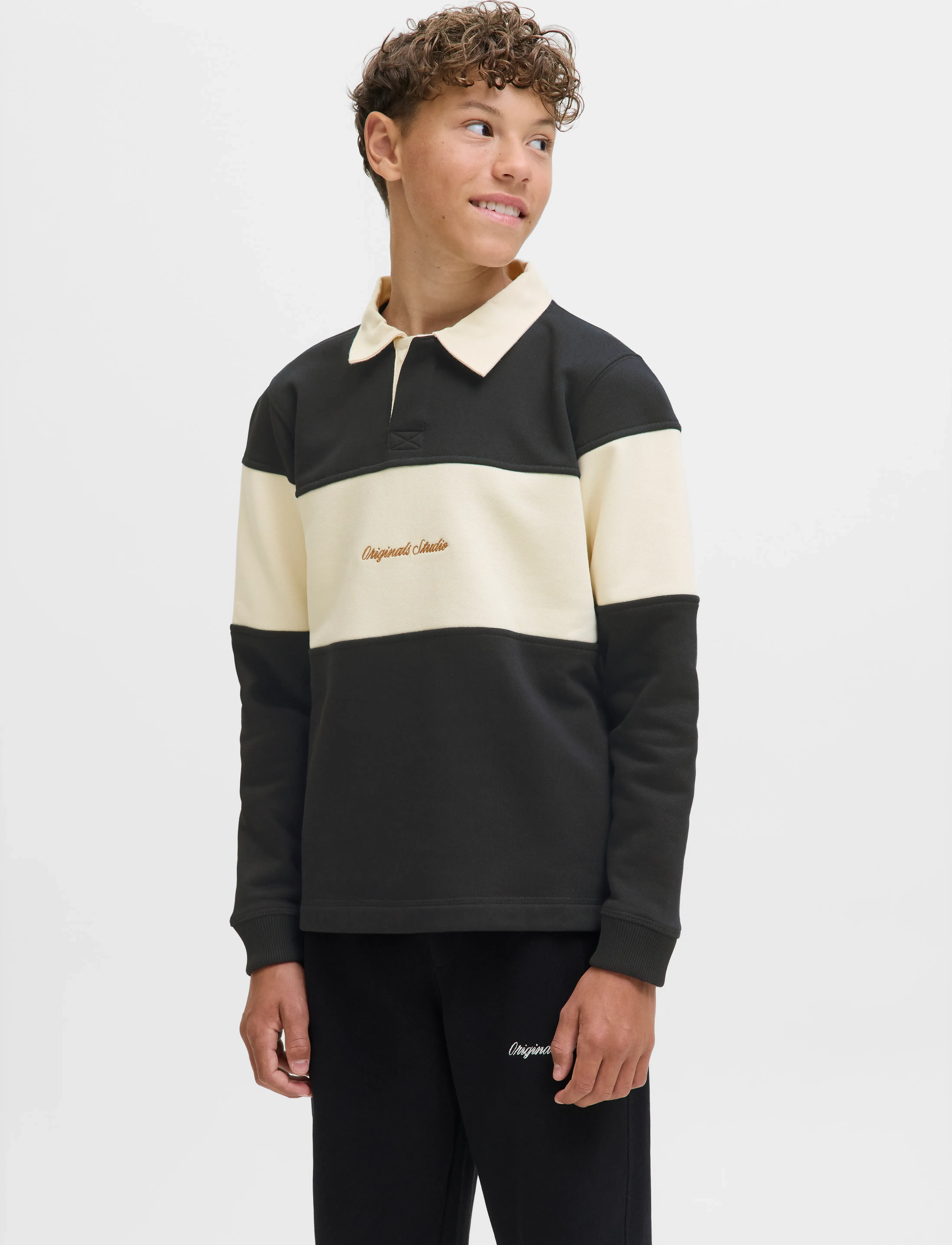 Jack & Jones JORNORREBRO BLOCKING SWEAT POLO JNR - Pikkade varrukatega polod - BLACK / black