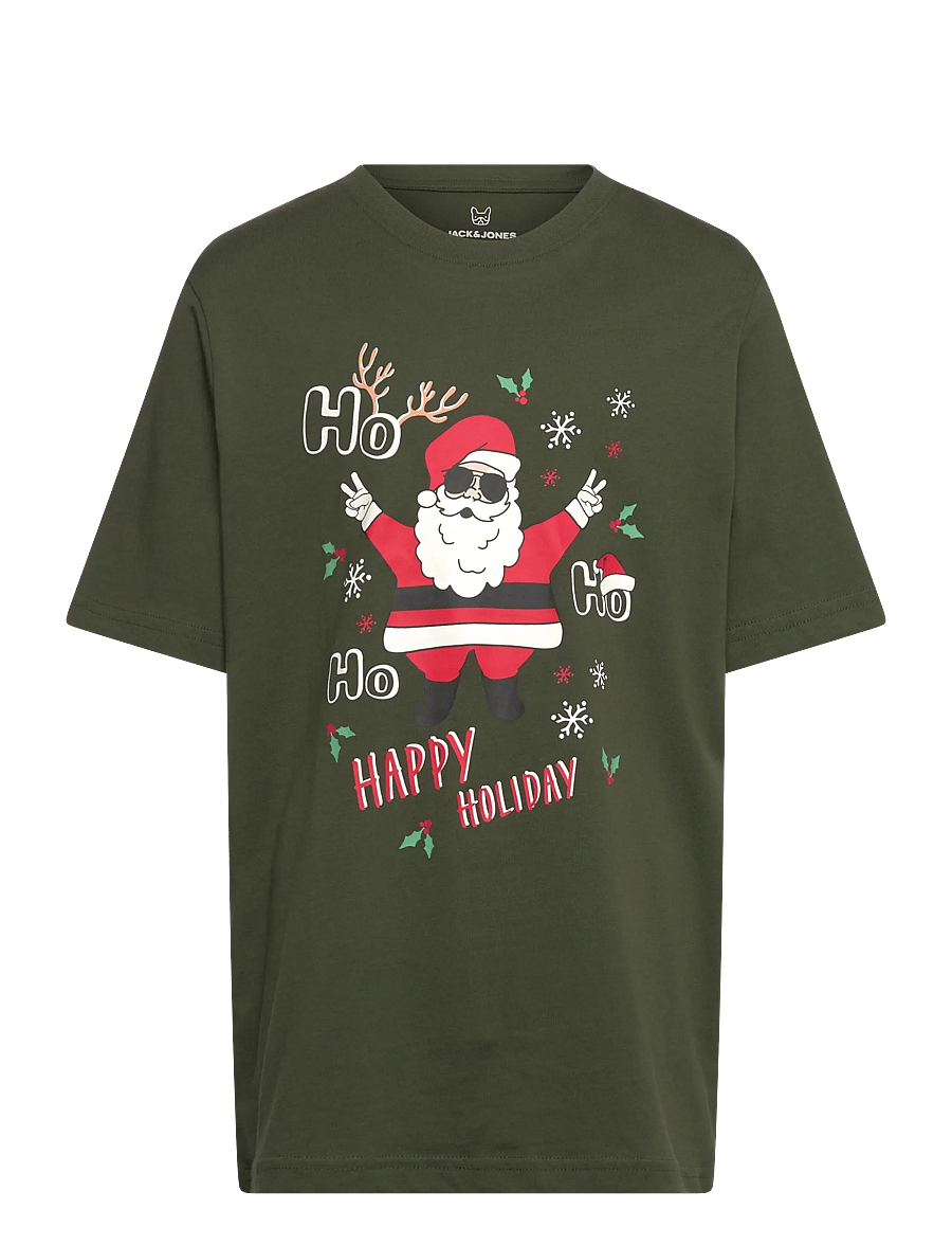 Jack & Jones - JJCHRISTMAS TEE SS CREW NECK JNR - kombu green - 0