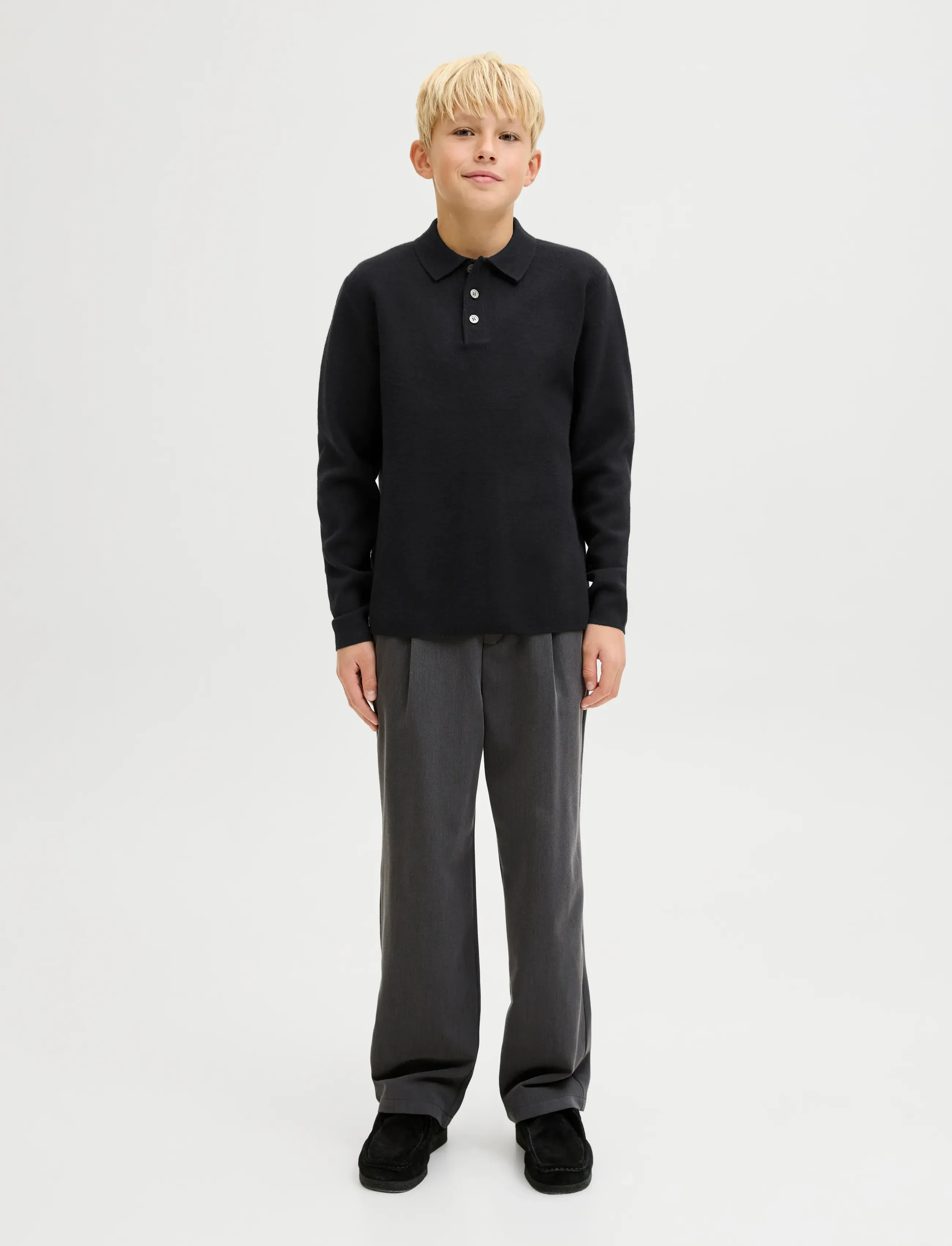 Jack & Jones - JPRBLABRADFORT KNIT POLO LN JNR - langærmede poloer - black - 4