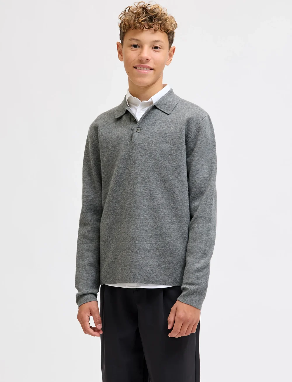 Jack & Jones - JPRBLABRADFORT KNIT POLO LN JNR - långärmade pikéer - medium grey melange - 0