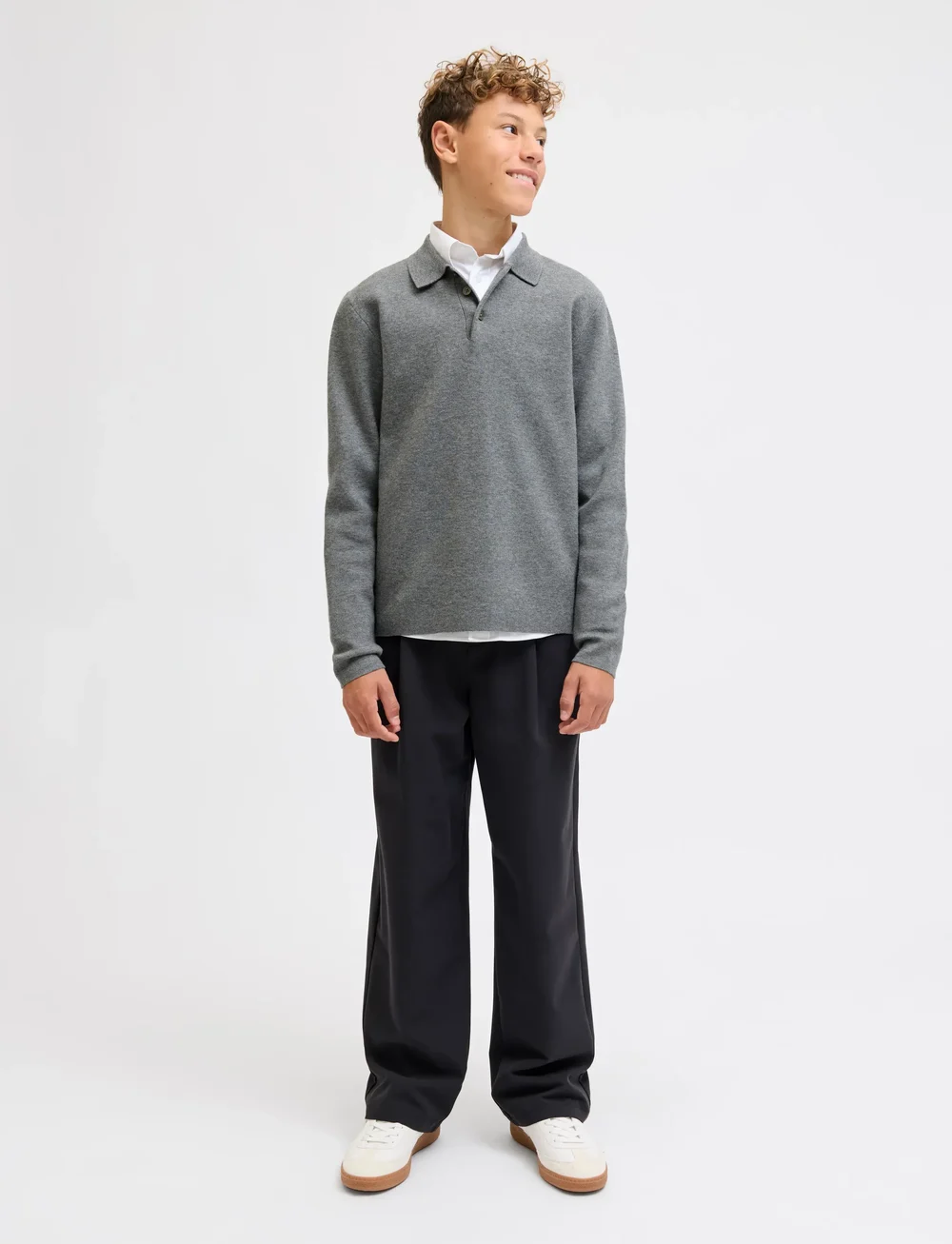 Jack & Jones - JPRBLABRADFORT KNIT POLO LN JNR - långärmade pikéer - medium grey melange - 4