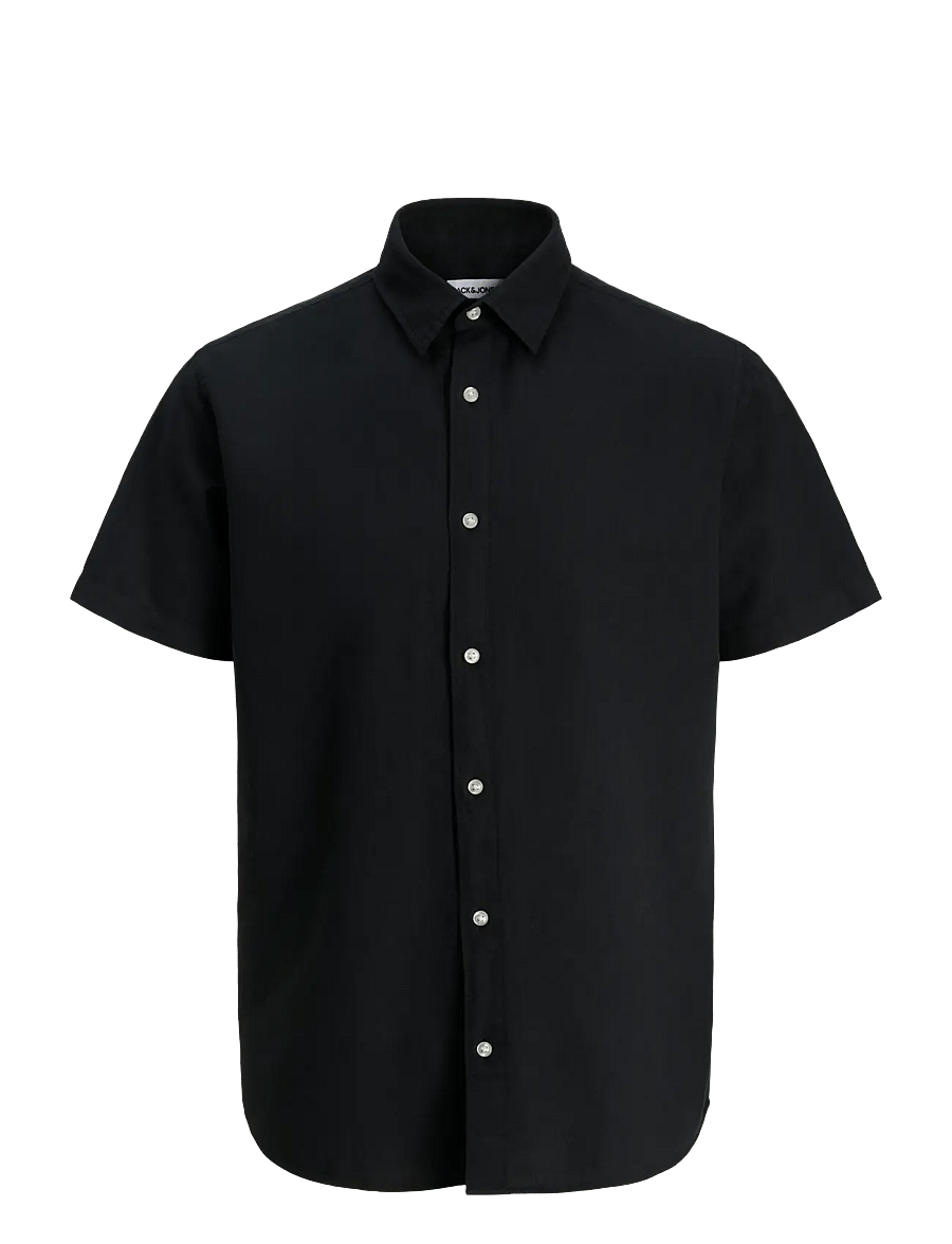 Jack & Jones - JJEBREEZE LINEN BLEND SHIRT S/S SN JNR - kortärmade skjortor - black - 1