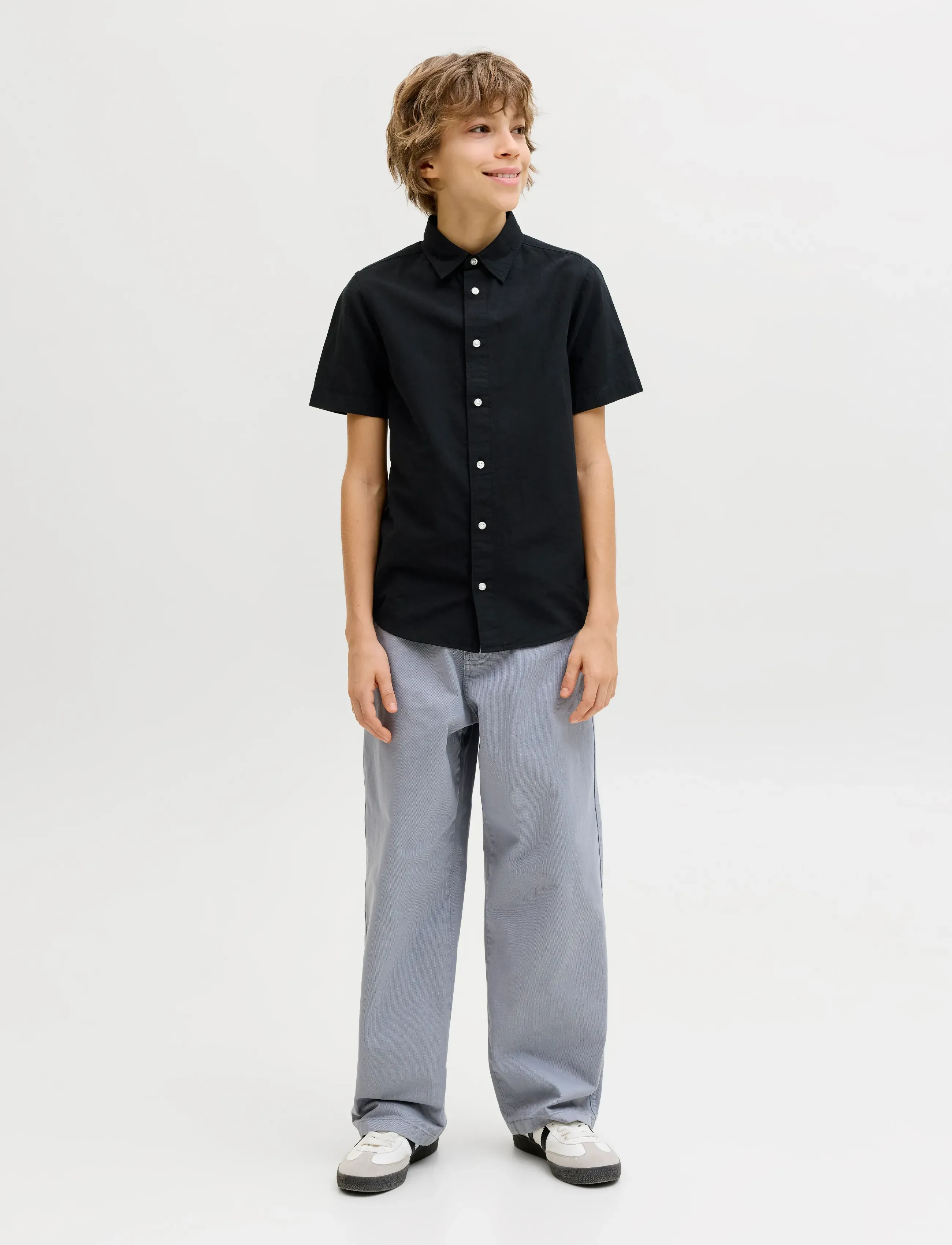 Jack & Jones - JJEBREEZE LINEN BLEND SHIRT S/S SN JNR - kortærmede skjorter - black - 3