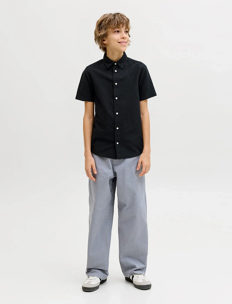 Jack & Jones - JJEBREEZE LINEN BLEND SHIRT S/S SN JNR - kortärmade skjortor - black - 3