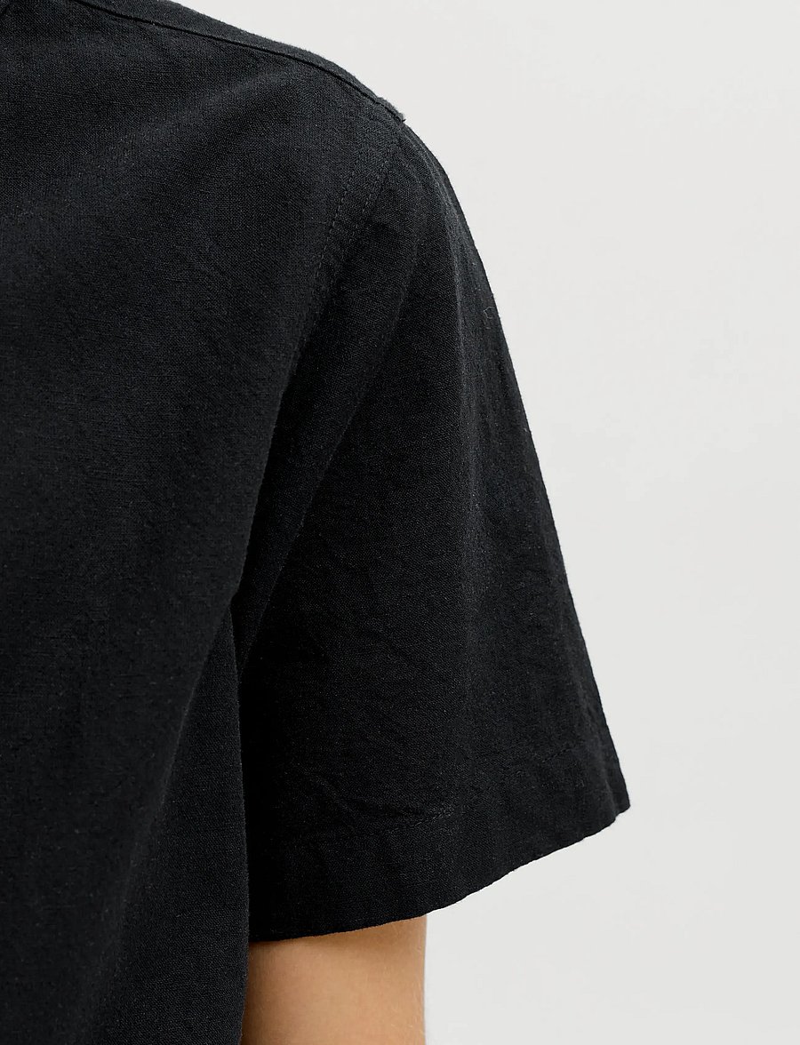 Jack & Jones - JJEBREEZE LINEN BLEND SHIRT S/S SN JNR - kortärmade skjortor - black - 4