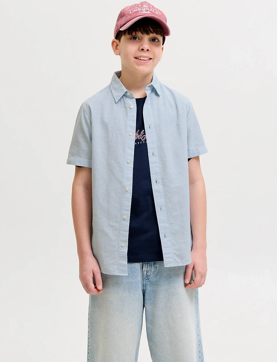Jack & Jones - JJEBREEZE LINEN BLEND SHIRT S/S SN JNR - kortärmade skjortor - celestial blue - 0