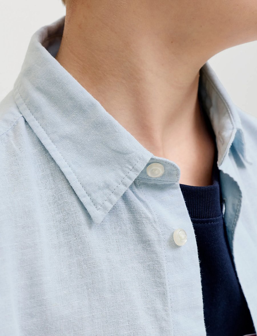 Jack & Jones - JJEBREEZE LINEN BLEND SHIRT S/S SN JNR - kortärmade skjortor - celestial blue - 4