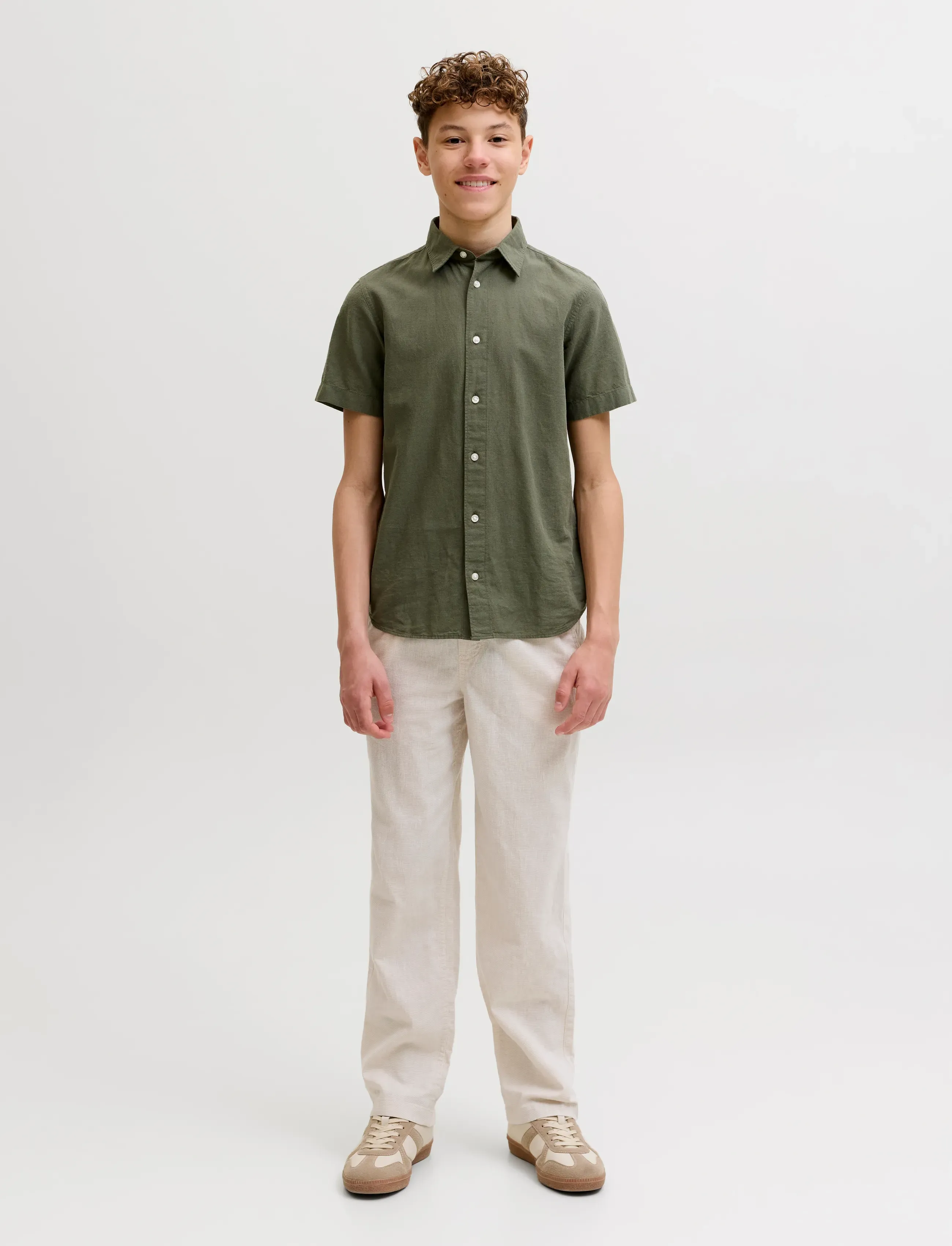 Jack & Jones - JJEBREEZE LINEN BLEND SHIRT S/S SN JNR - marškiniai trumpomis rankovėmis - dusty olive - 4