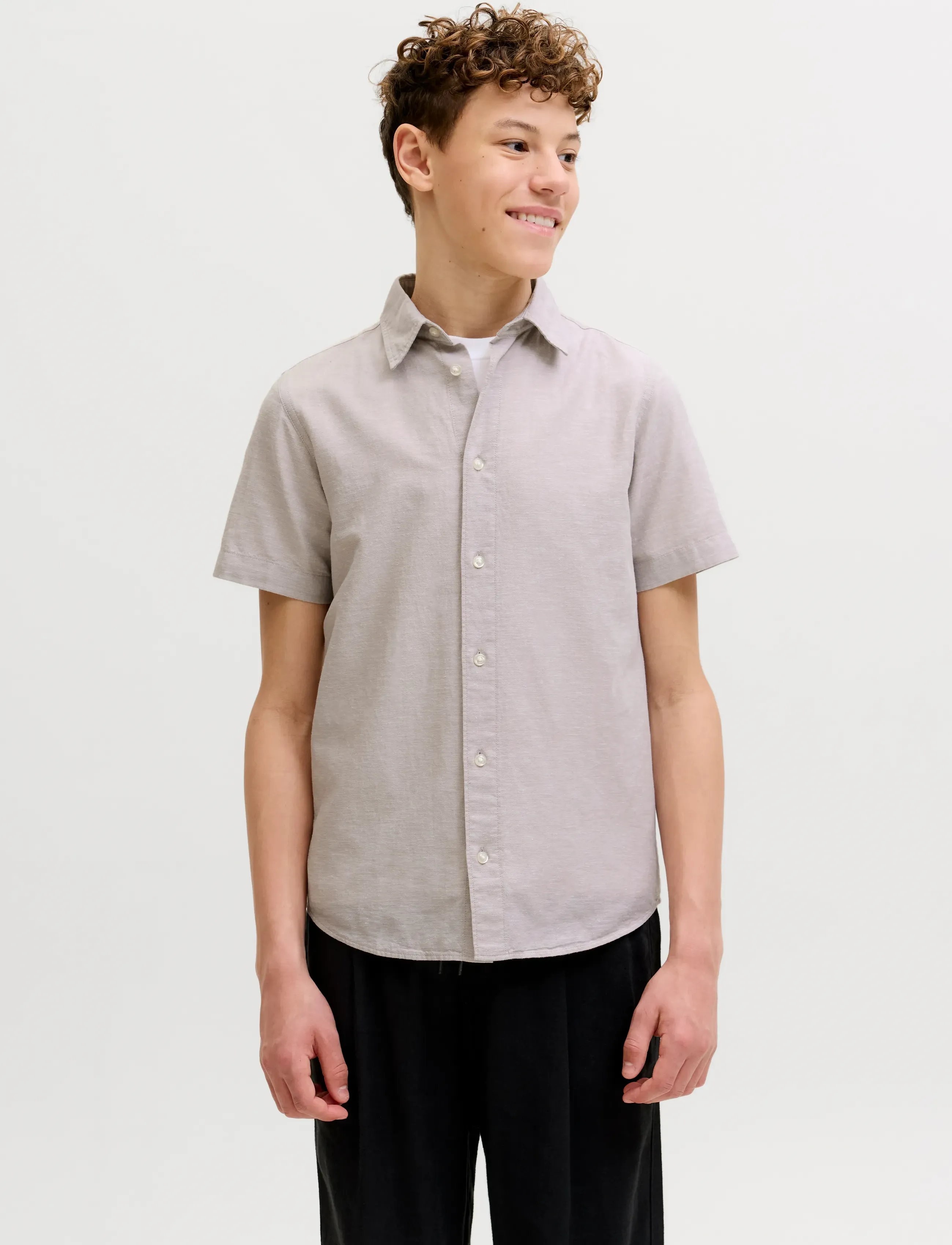 Jack & Jones JJEBREEZE LINEN BLEND SHIRT S/S SN JNR - Skjorter - STRING / beige