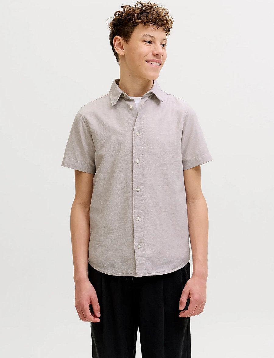 Jack & Jones - JJEBREEZE LINEN BLEND SHIRT S/S SN JNR - kortärmade skjortor - string - 0