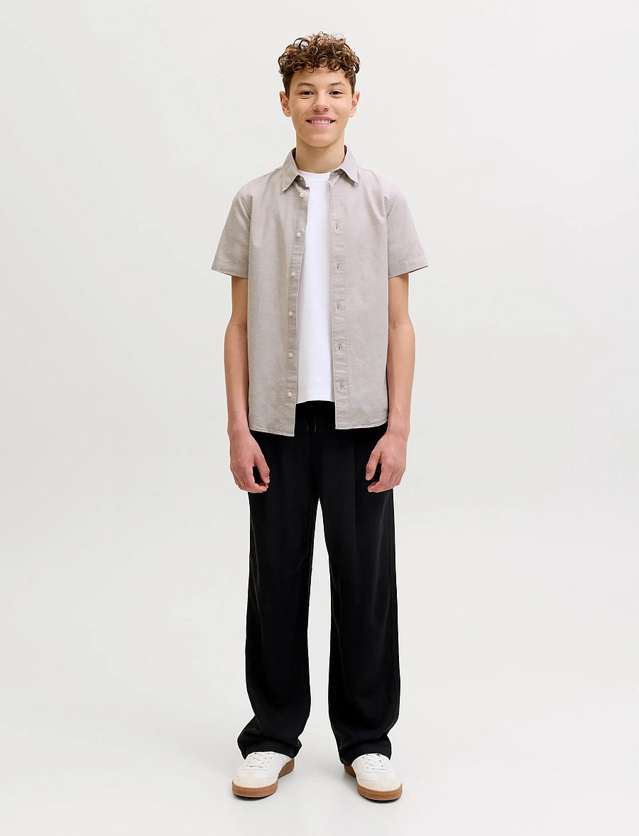 Jack & Jones - JJEBREEZE LINEN BLEND SHIRT S/S SN JNR - kortärmade skjortor - string - 4