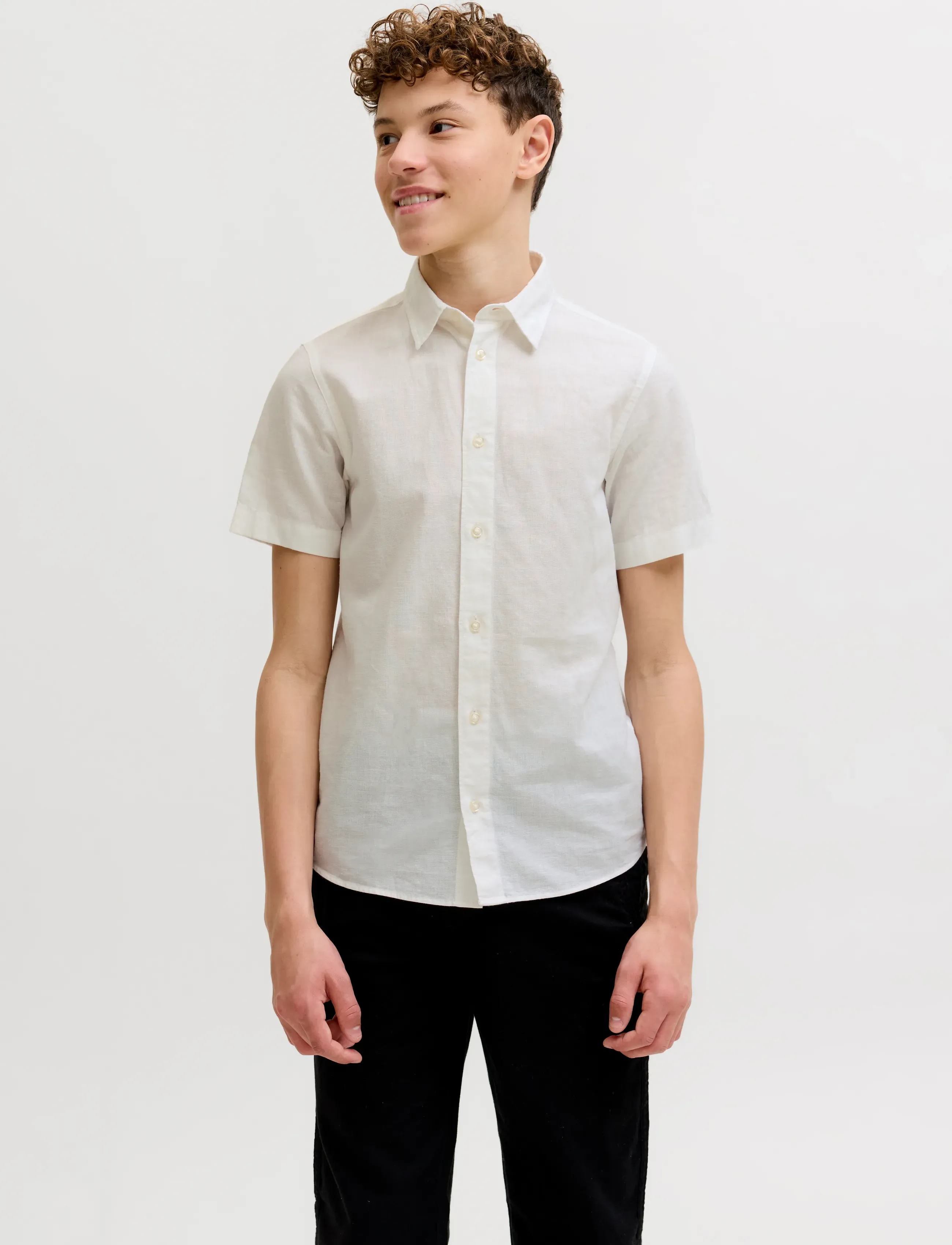 Jack & Jones JJEBREEZE LINEN BLEND SHIRT S/S SN JNR - Skjorter - WHITE / cream