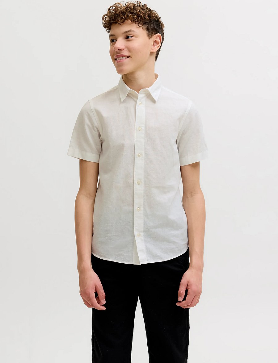 Jack & Jones - JJEBREEZE LINEN BLEND SHIRT S/S SN JNR - kortärmade skjortor - white - 0