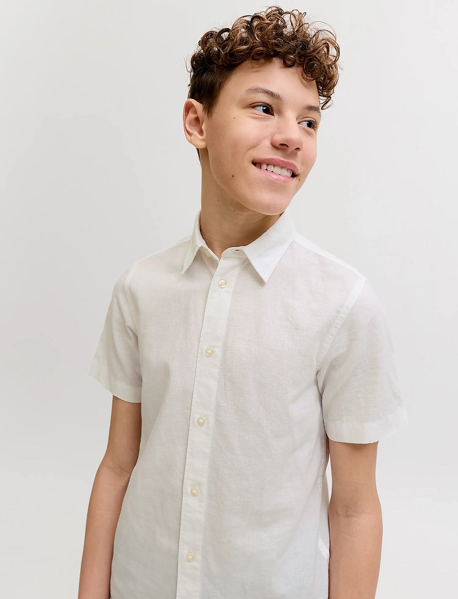 Jack & Jones - JJEBREEZE LINEN BLEND SHIRT S/S SN JNR - kortärmade skjortor - white - 5