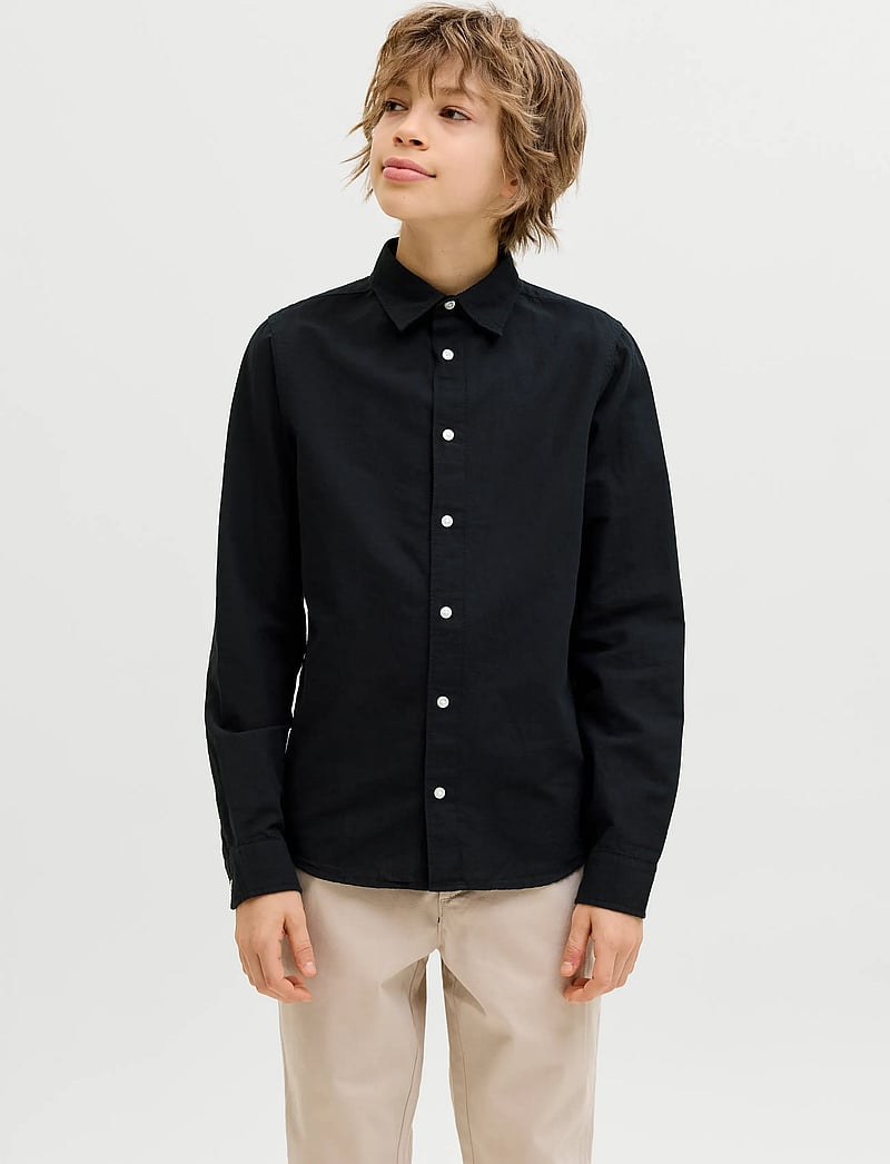 Jack & Jones - JJEBREEZE LINEN BLEND SHIRT L/S SN JNR - langærmede skjorter - black - 0